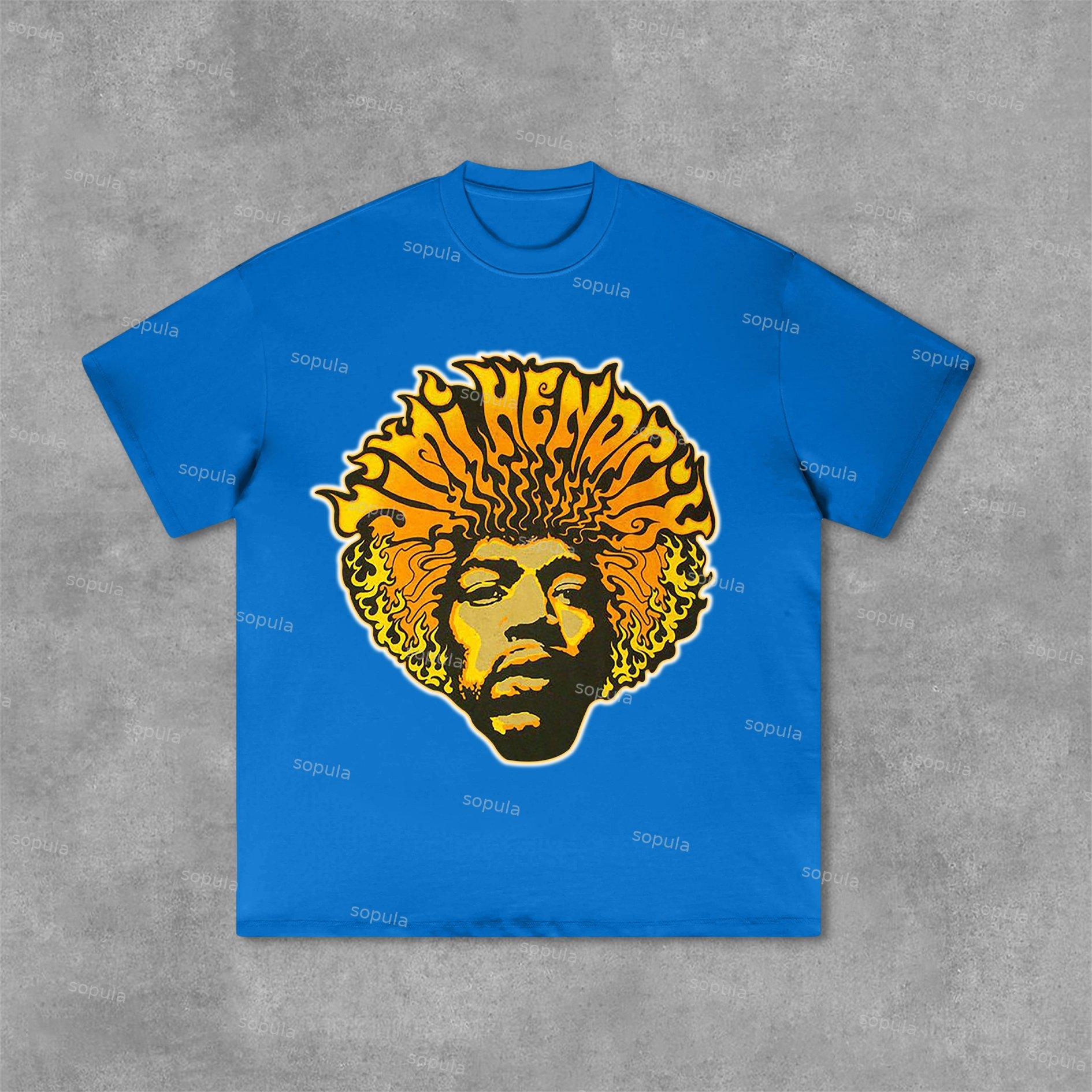 Sopula Hendrix Fashion Guitarist Graphic Print Cotton T-Shirt Product Image