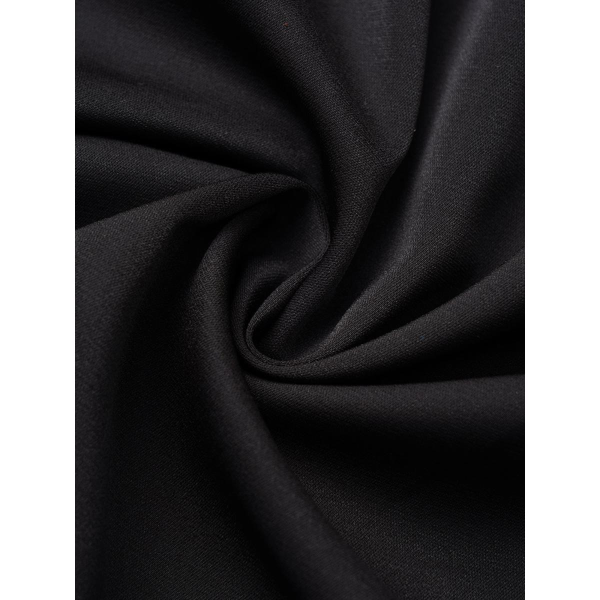 Plus Size Colorblock Keyhole Pleated Detail Shirred Dress Black Women Elegant Gathered Keyhole Cut-Out Long Sleeve Curvy Midi Dress BloomChic 30/6X Product Image