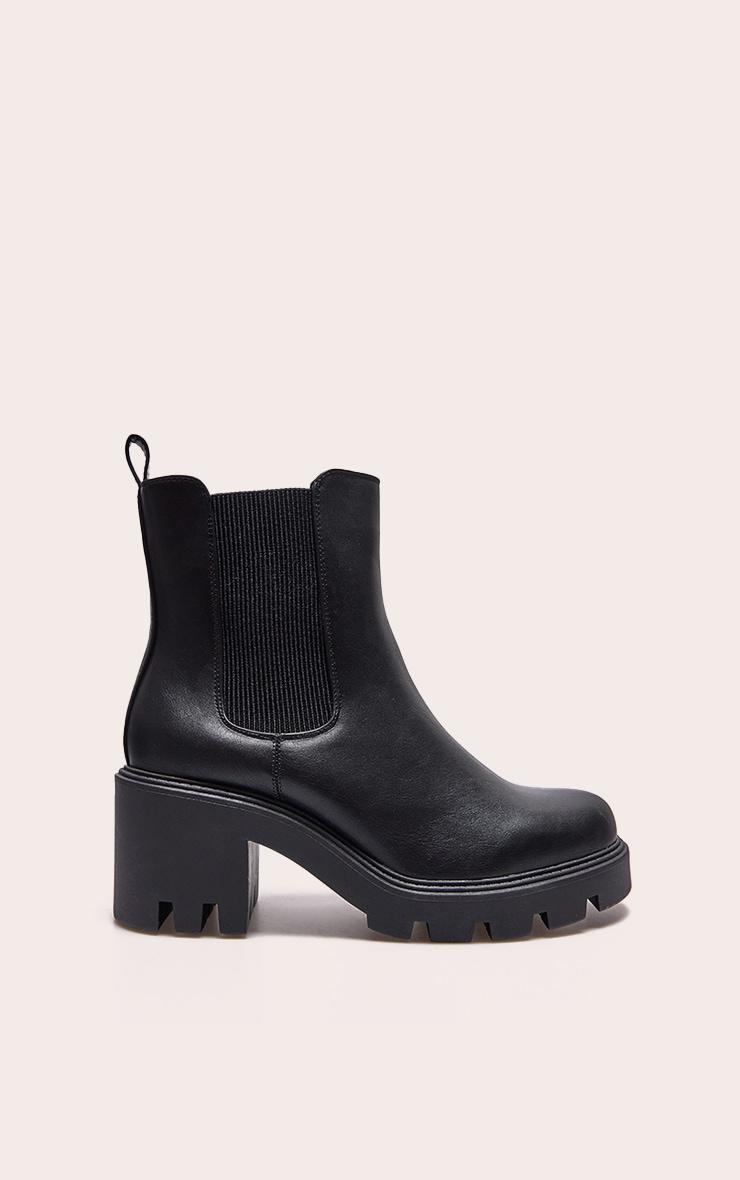 Black Wide Fit PU Chunky Chelsea Ankle Boots Product Image
