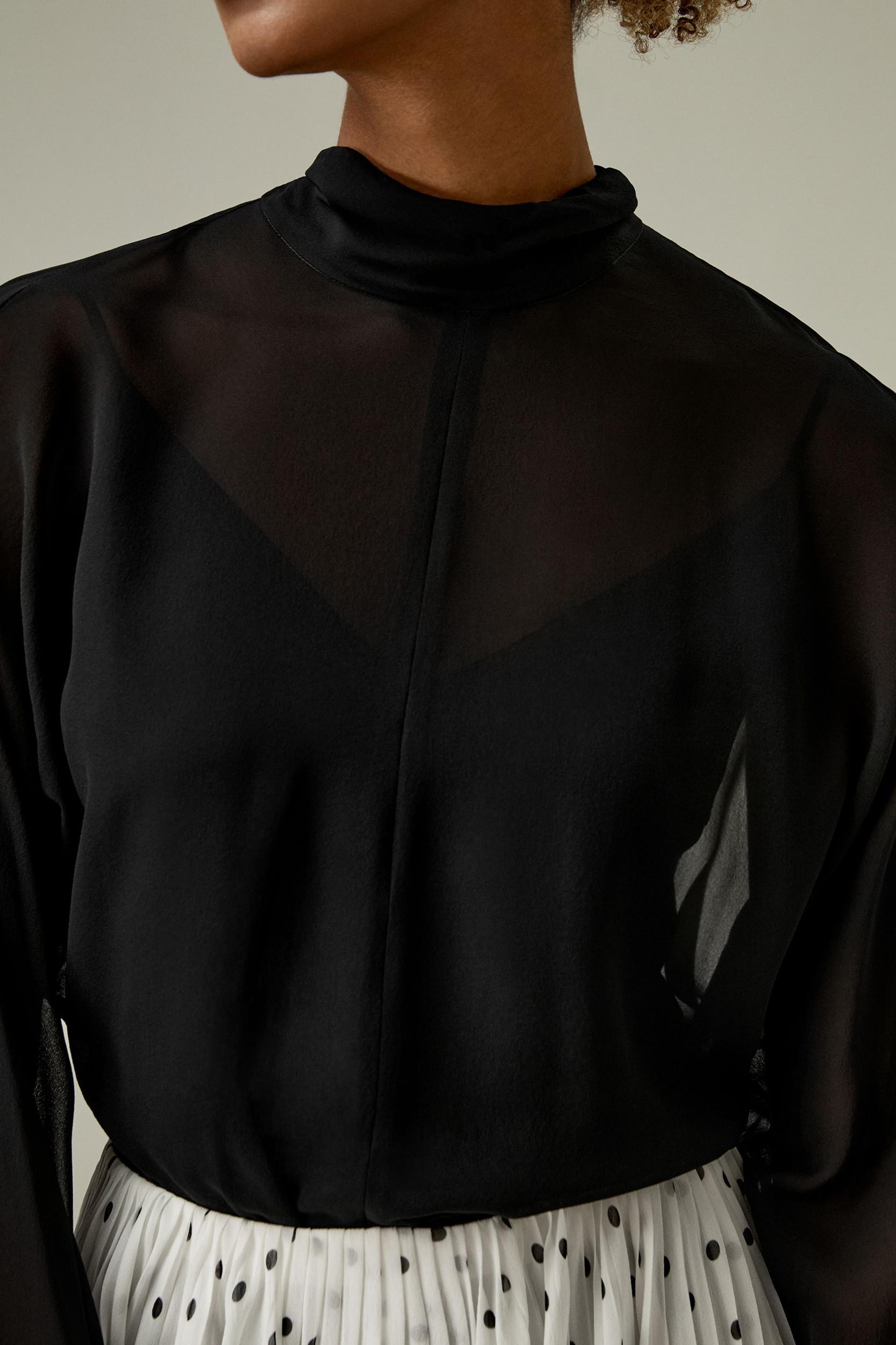 LILYSILK Women's Batwing Sleeve Chiffon Blouse Set, Black XL - Flowy, Elegant Top for Parties & Vacations Product Image