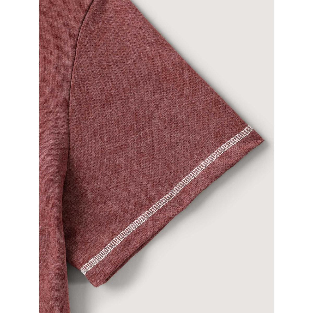 Plus Size Vintage Stretchy V-Neck T-Shirt Russet Women Leisure Topstitching V-neck Casual T-shirts BloomChic 28/5X Product Image