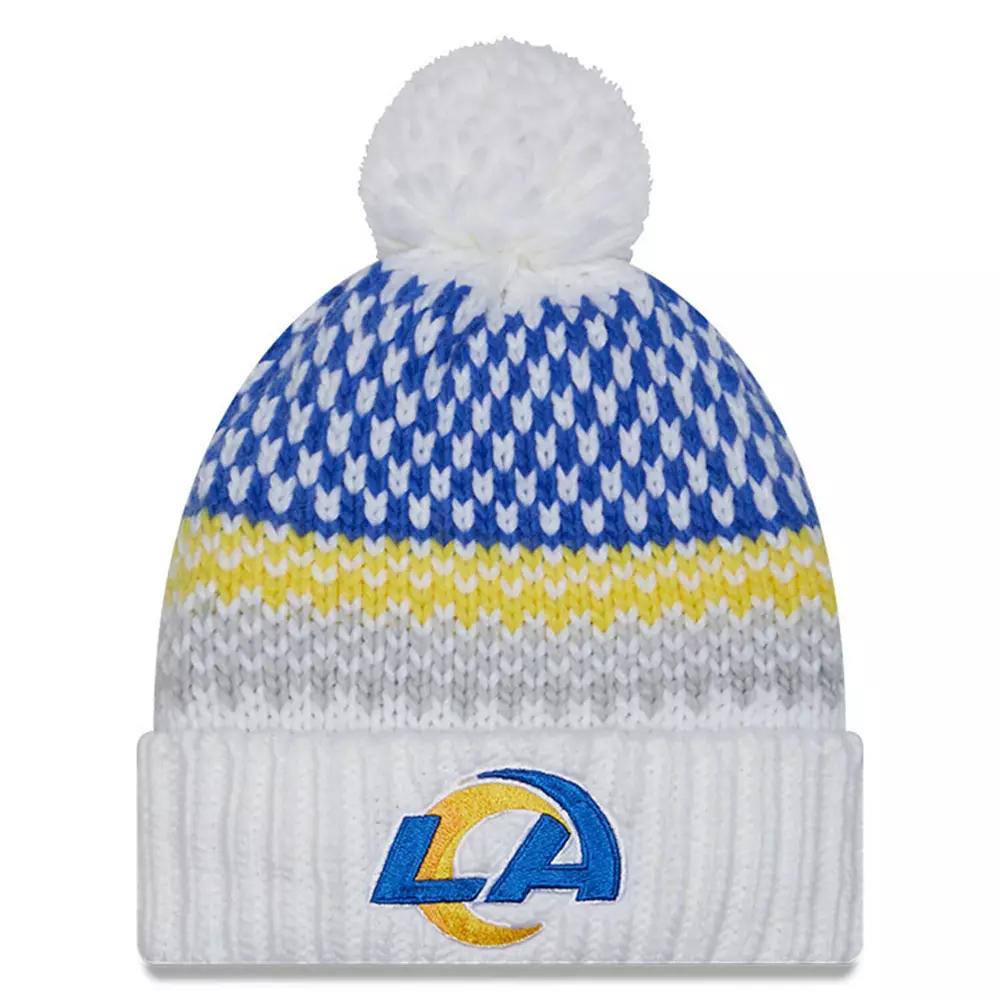 Women's New Era White Los Angeles Rams 2023 Sideline Cuffed Knit Hat with Pom Product Image