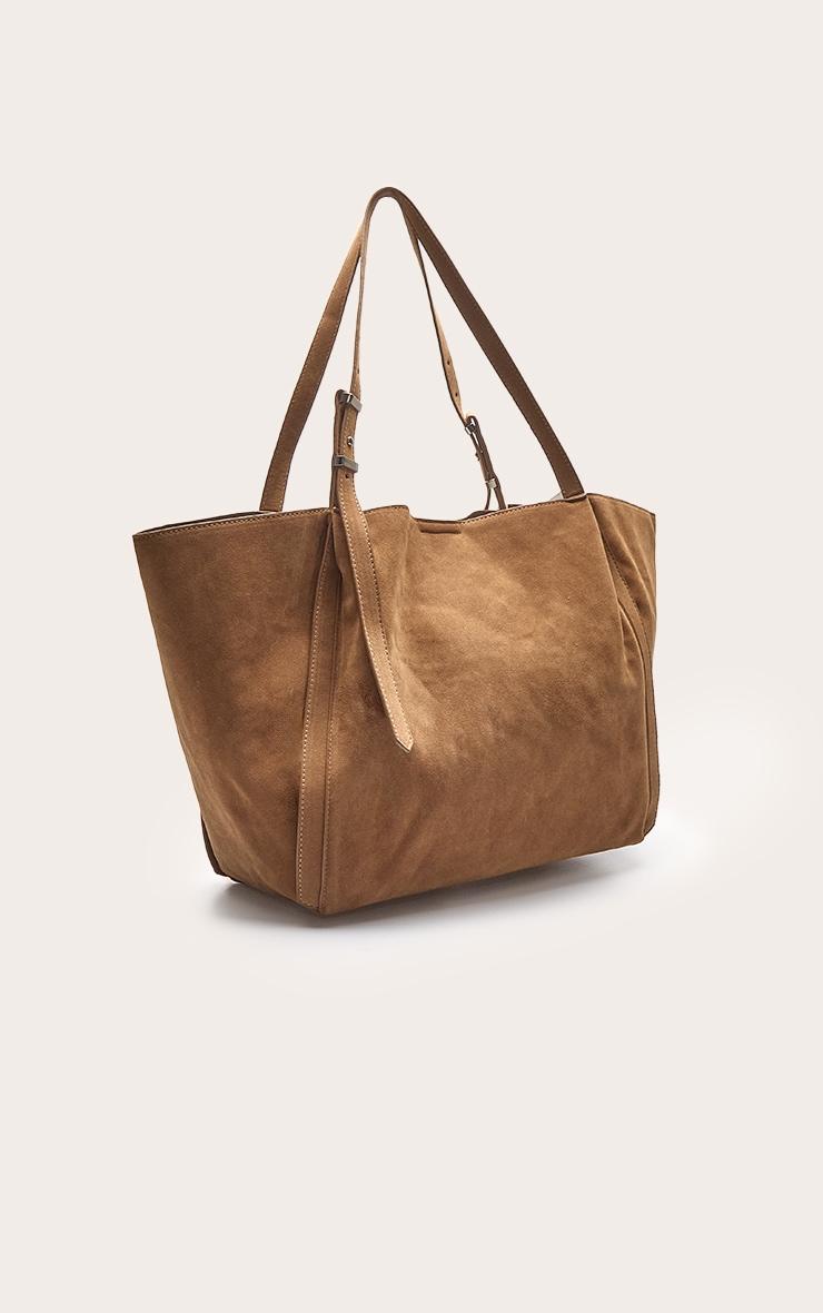 Tan Faux Suede Adjustable Strap Tote Bag Product Image