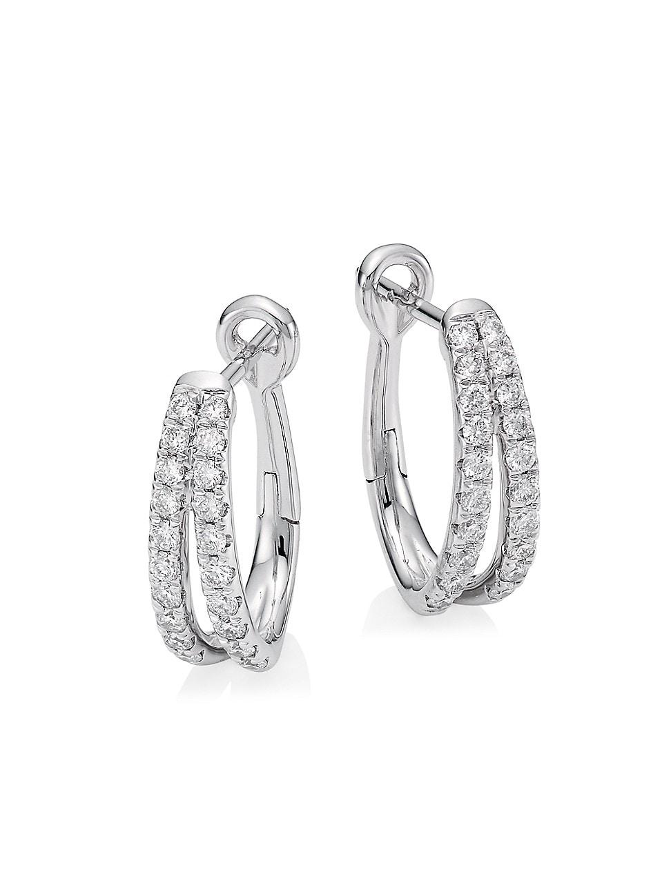 Womens 14K White Gold & 0.40 TCW Diamond Split Hoop Earrings Product Image