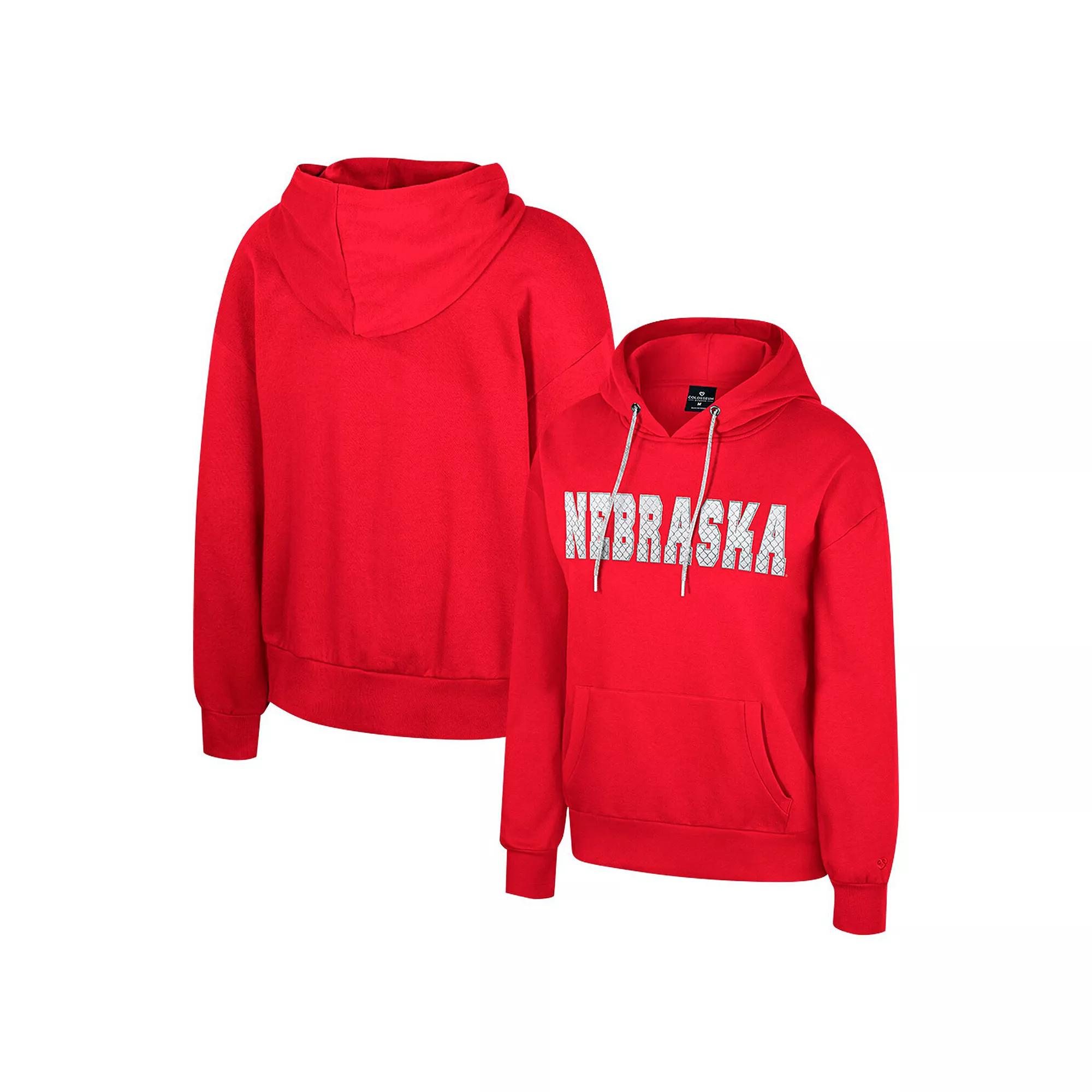 Women's Colosseum Scarlet Nebraska Huskers Reflection Rhinestone Drawcord Pullover Hoodie,  Product Image