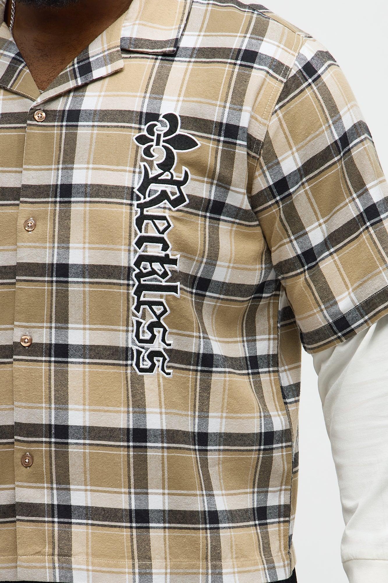 Fearless Flannel Cropped Long Sleeve Button Up Shirt - Brown Male Product Image