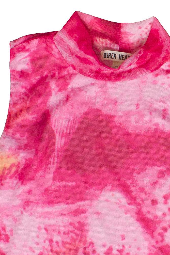 Abstract Lily Print Mesh Mock Neck Tank Top Product Image