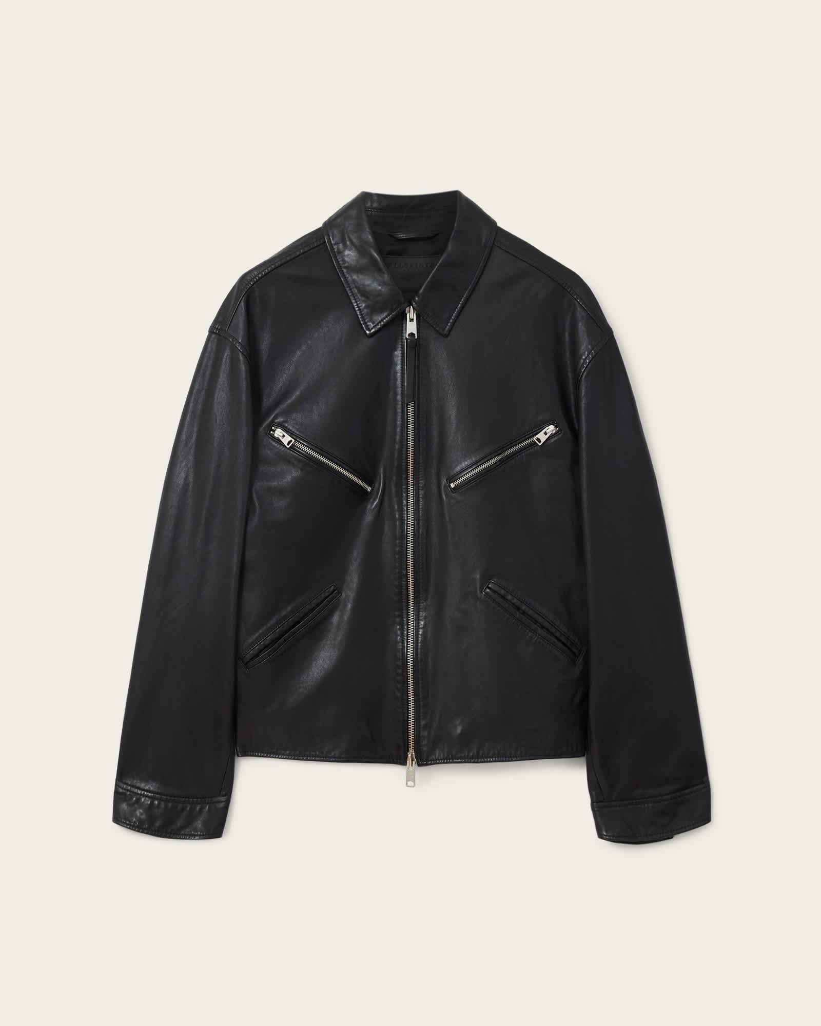 Caon Oversized Leather Jacket Black | ALLSAINTS US Product Image