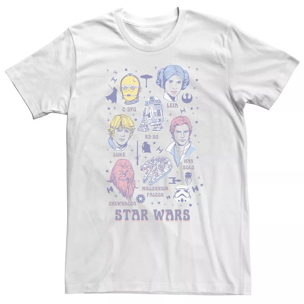 Big & Tall Star Wars Original Cast Line-Drawn Identification Chart Tee, Men's, Size: 5XL, White Product Image