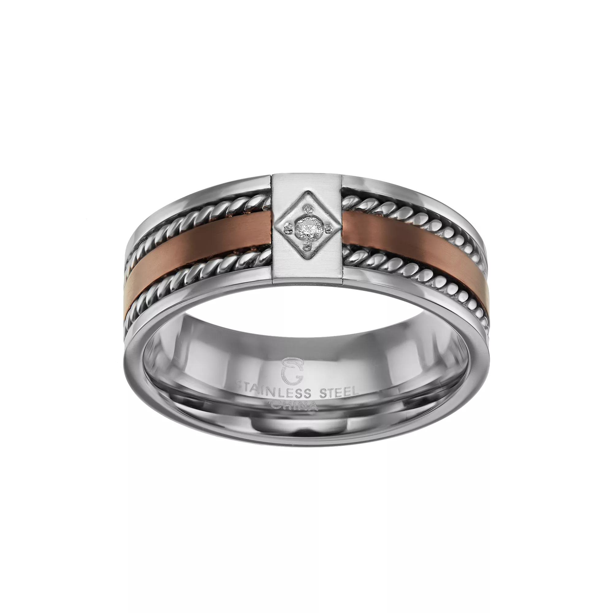 Diamond Accent Two Tone Stainless Steel Twist Band - Men, Men's, Size: 7.50, Brown Product Image