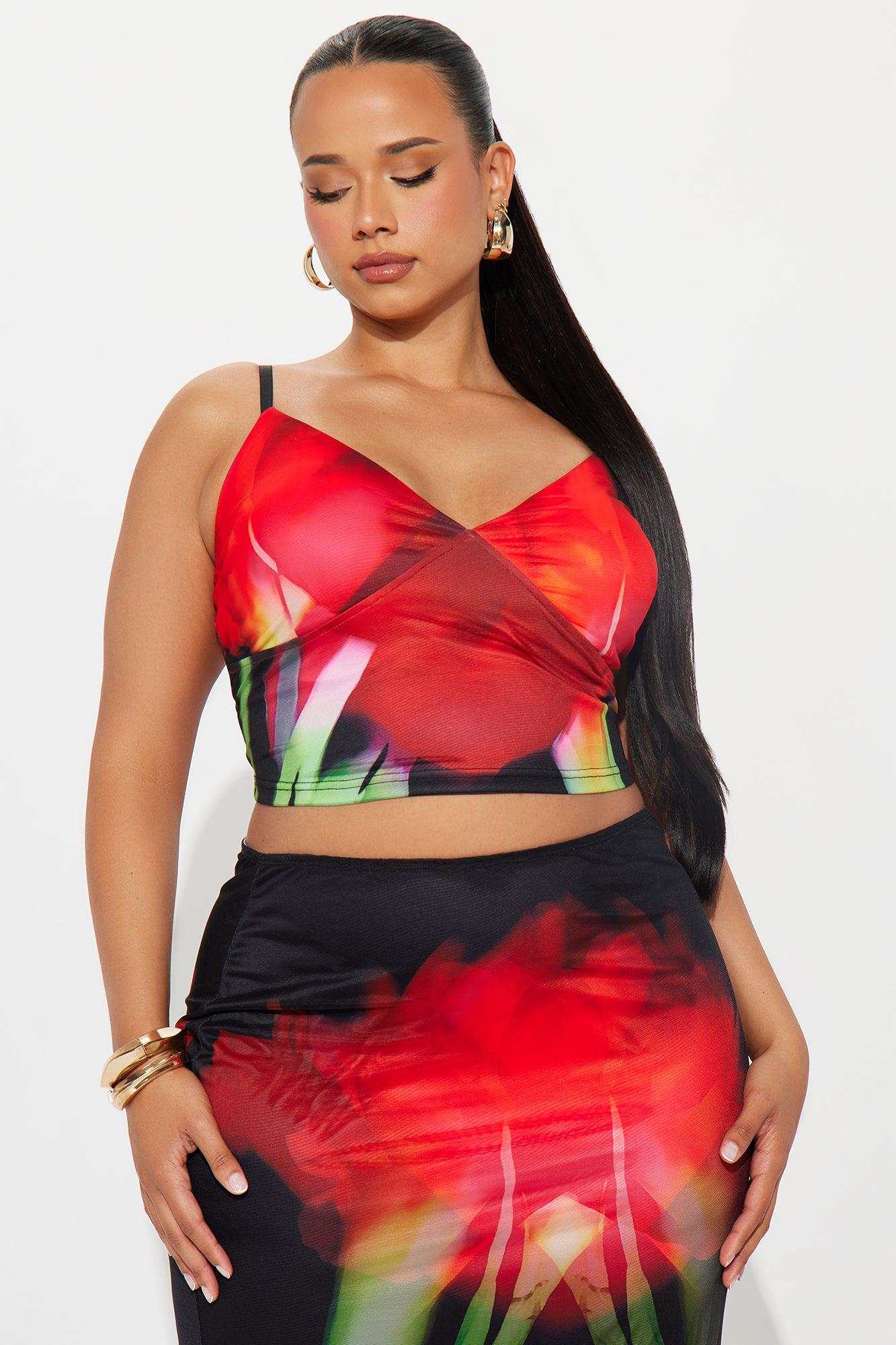 Reckless Romance Mesh Maxi Skirt Set - Red/Black Product Image