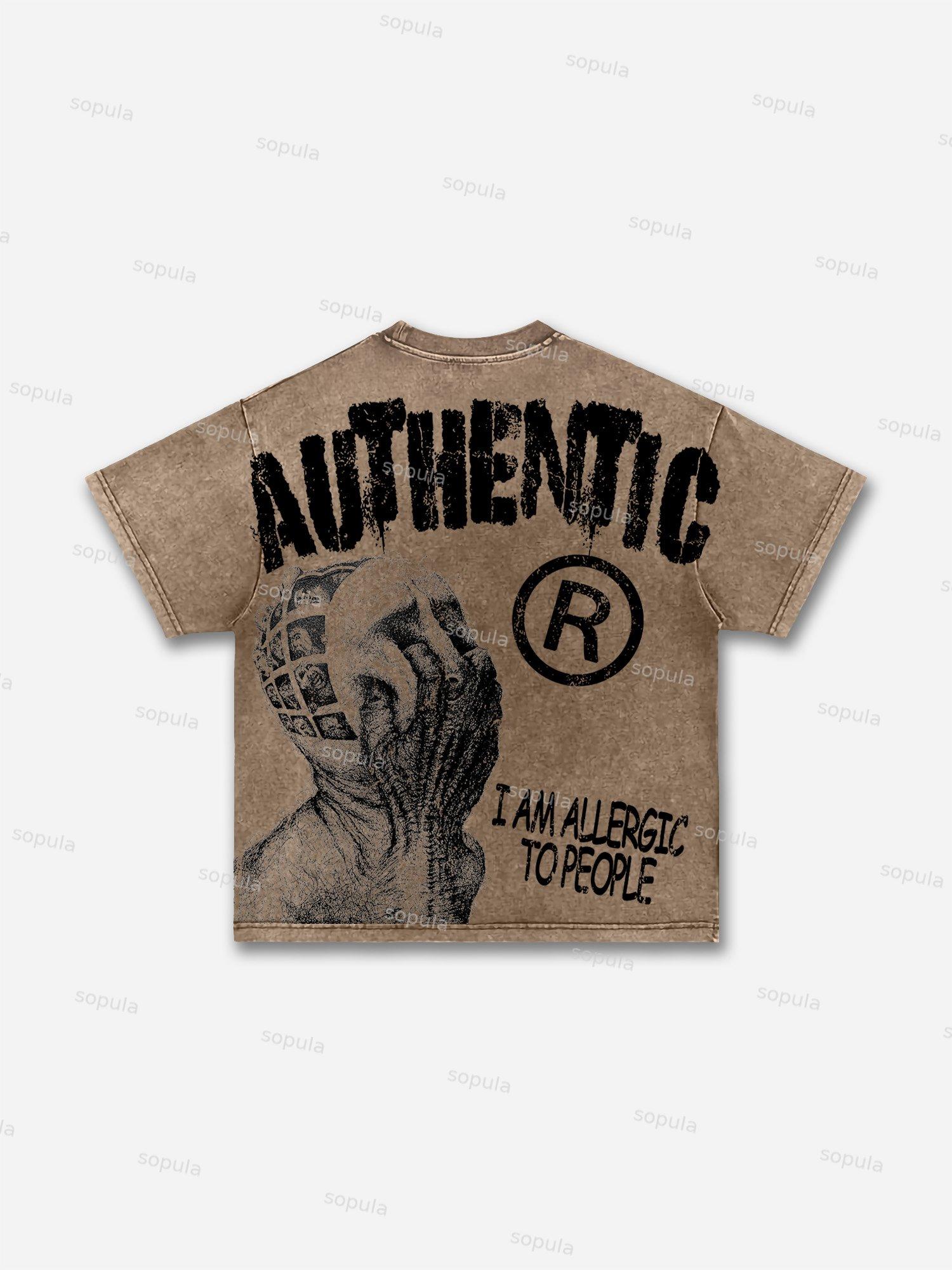 Vintage I Am Allergic To People Graphic Print Acid Wash T-shirt Product Image