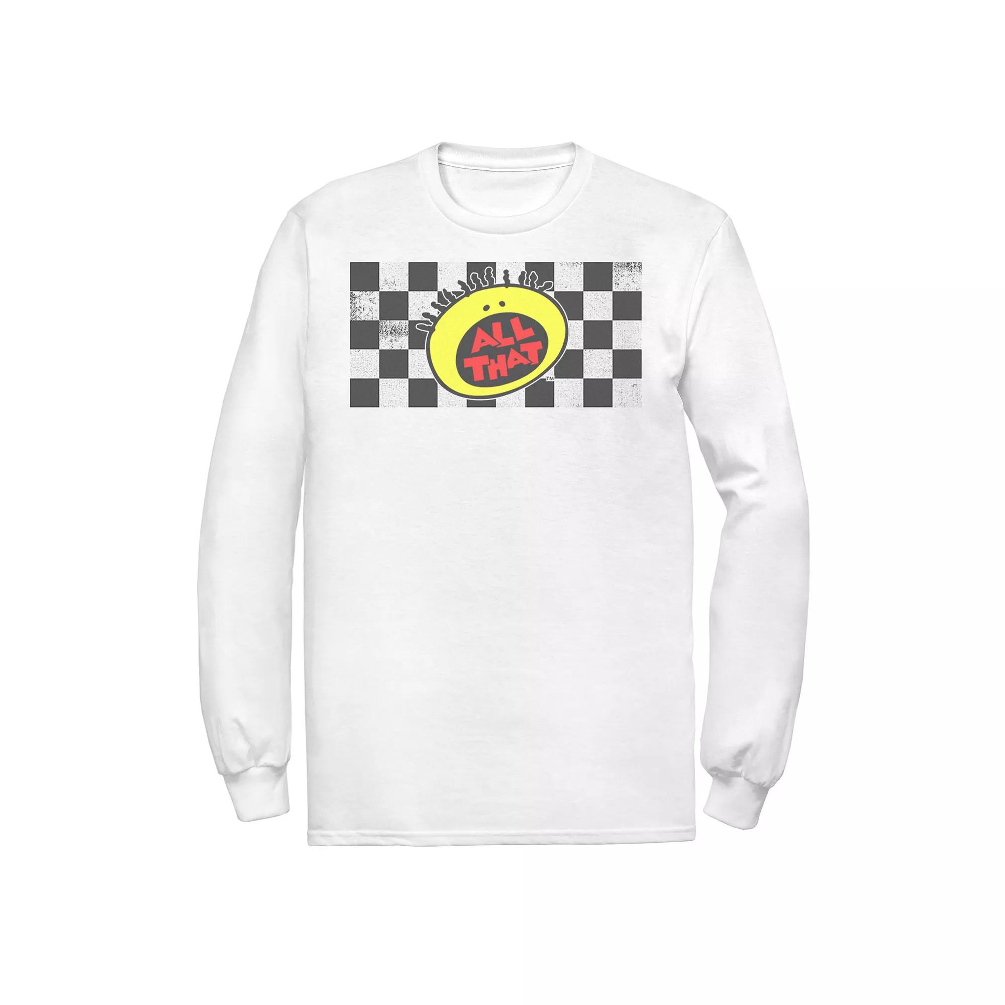 Men's Nickelodeon All That Checkered Logo Panel Long Sleeve Graphic Tee, Size: 3XL, White Product Image