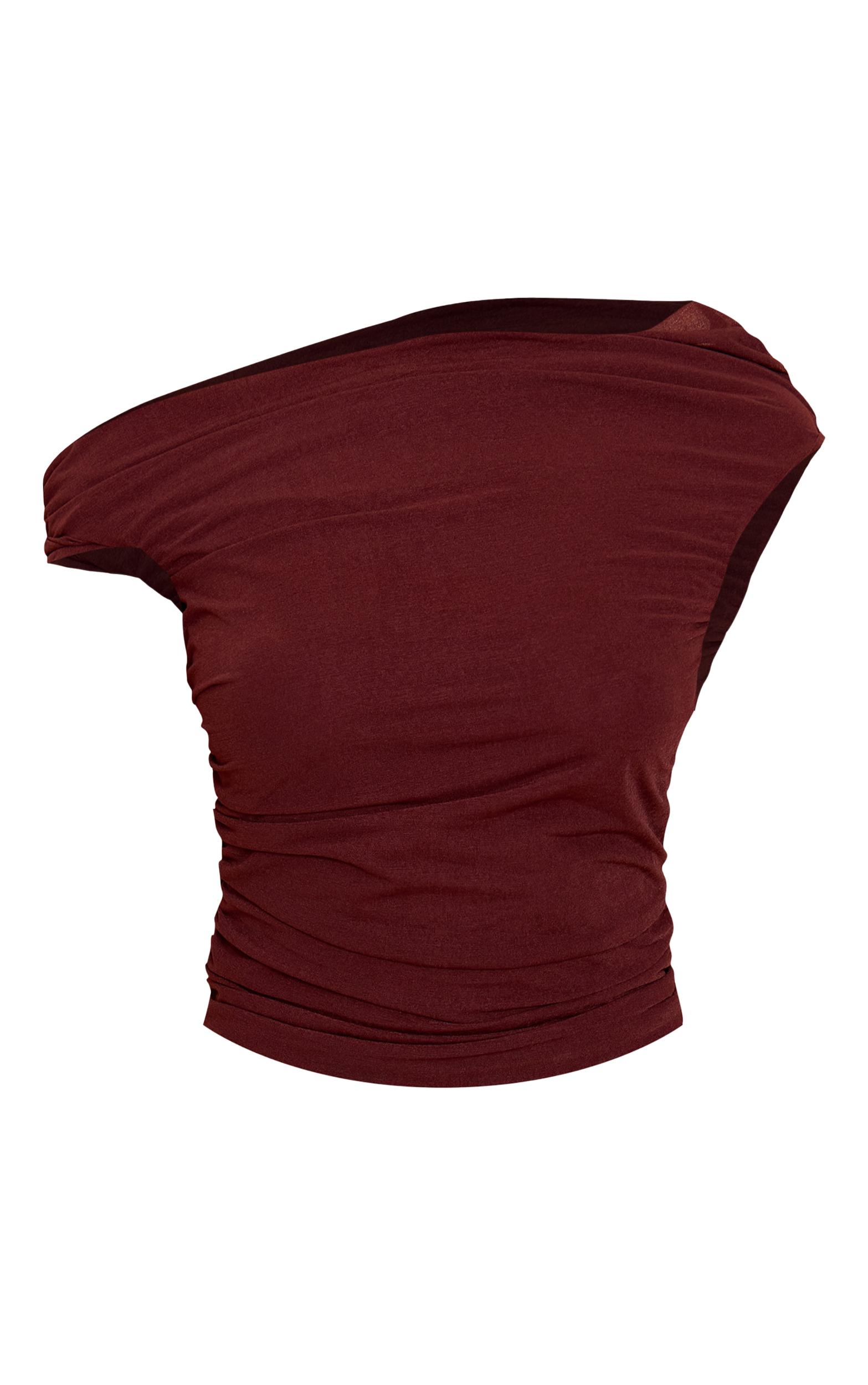 Chocolate Stretch Chiffon Ruched Detail Long Top Product Image