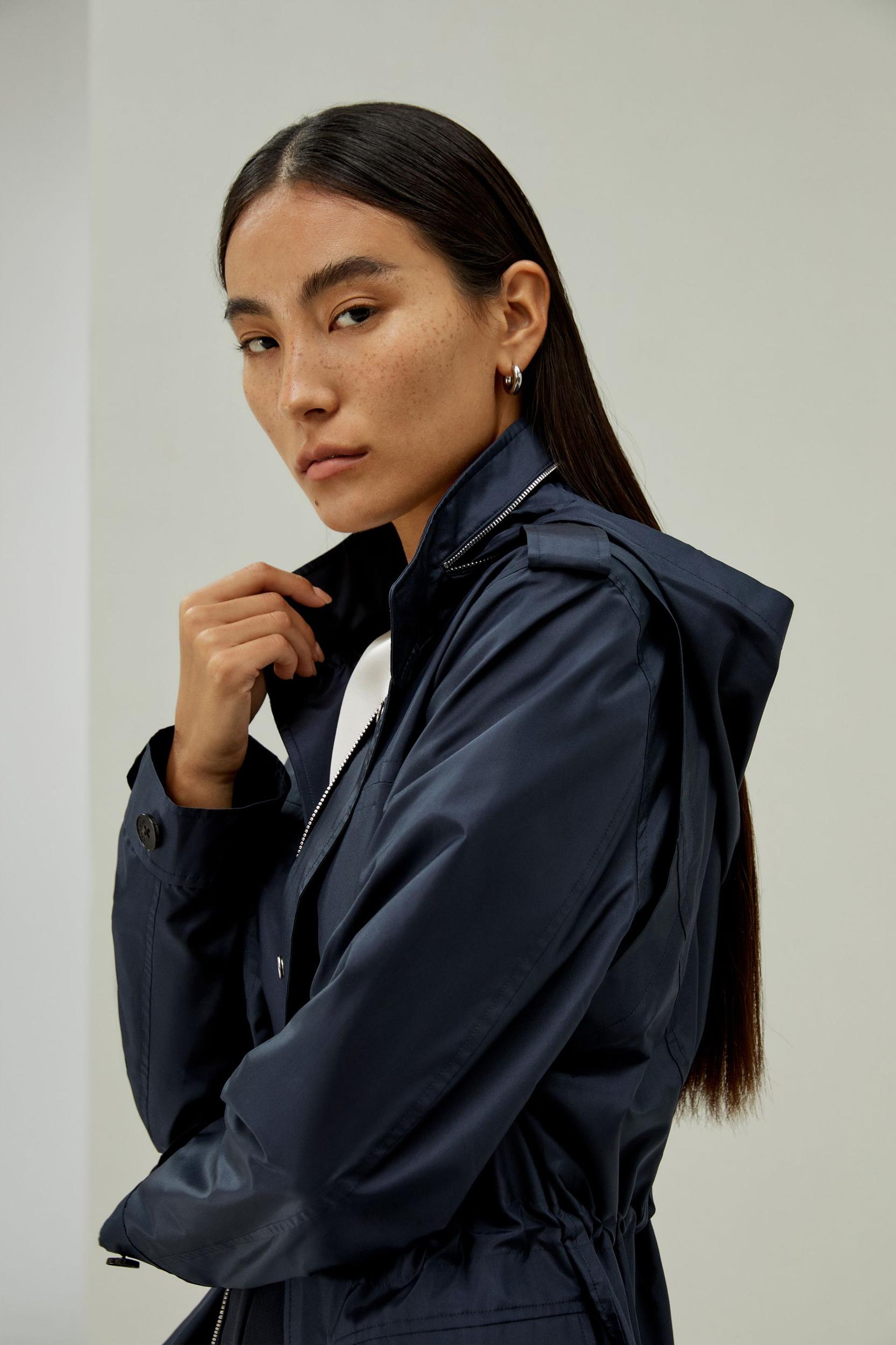 LILYSILK Womens Functional Silk Jacket - Navy Blue 100% High-Quality Silk - Ultimate Luxury Drawstring Waist Jacket Product Image