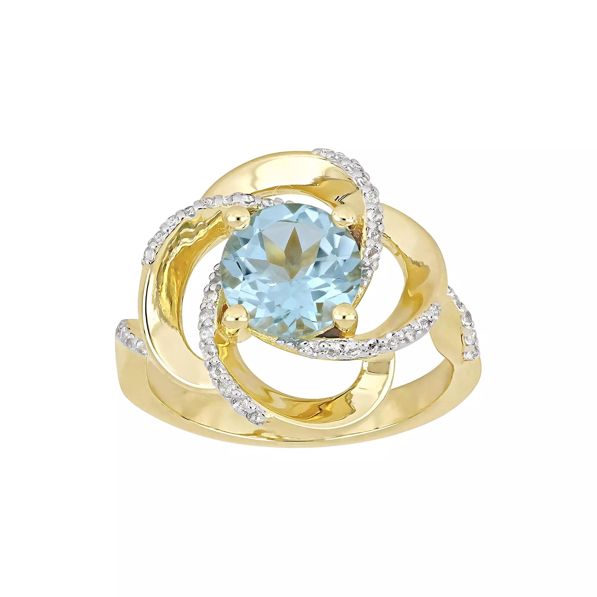 Stella Grace Gold Tone Sterling Silver Blue & White Topaz Swirl Ring, Womens Product Image