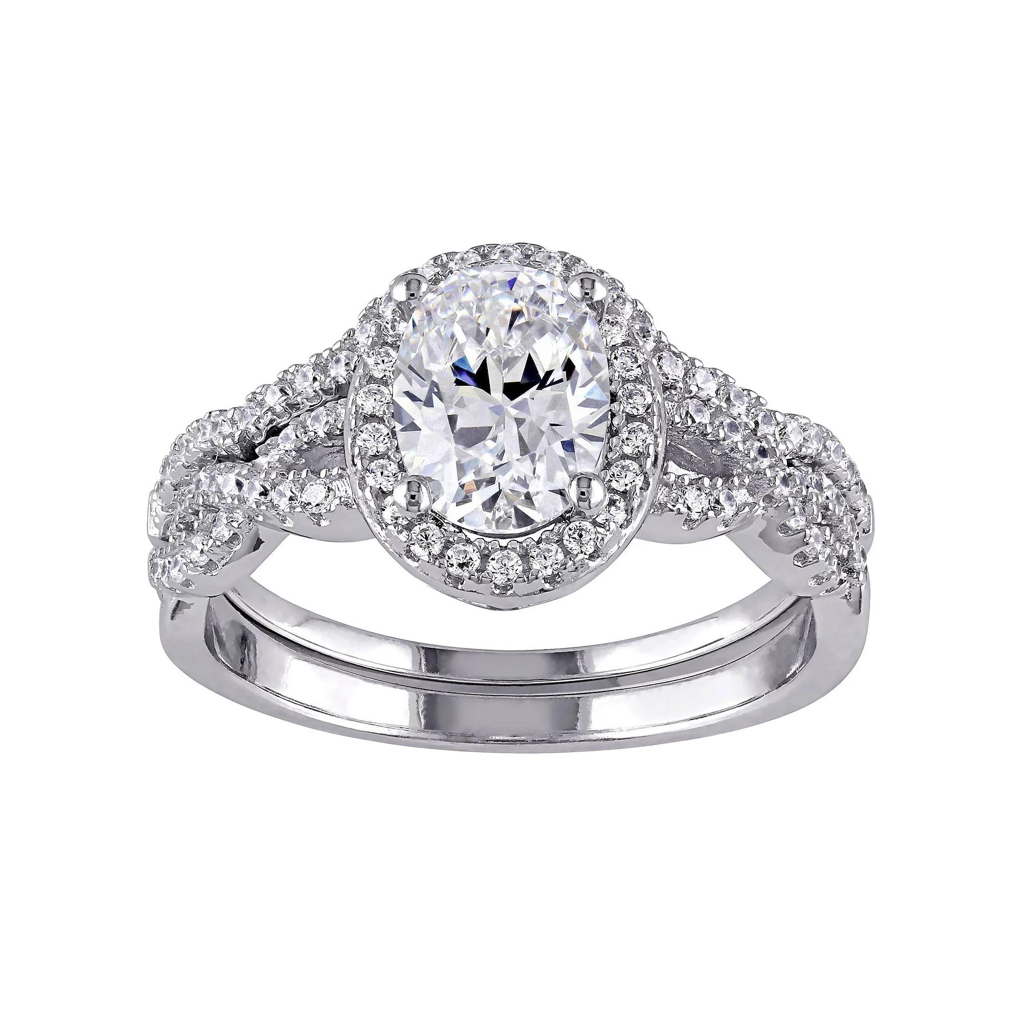 Stella Grace Sterling Silver Cubic Zirconia Oval Halo Bridal Ring Set, Women's, Size: 5 Product Image