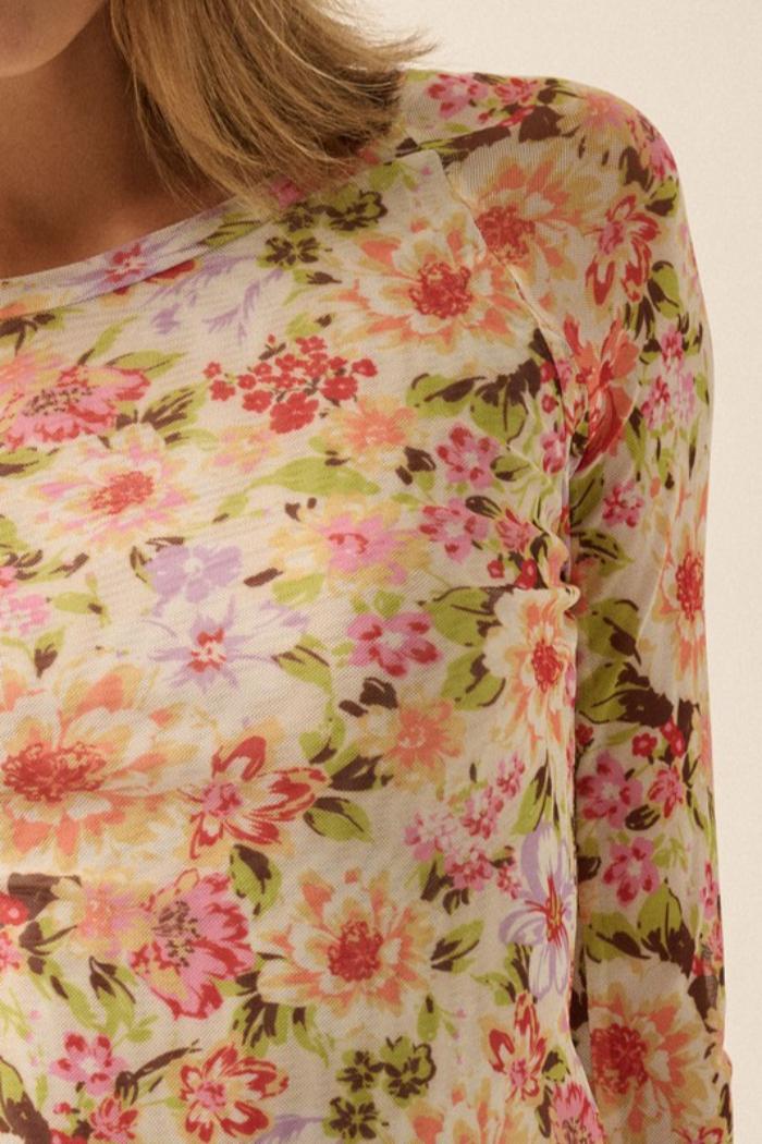 Floral Mesh Thumbhole Top Product Image