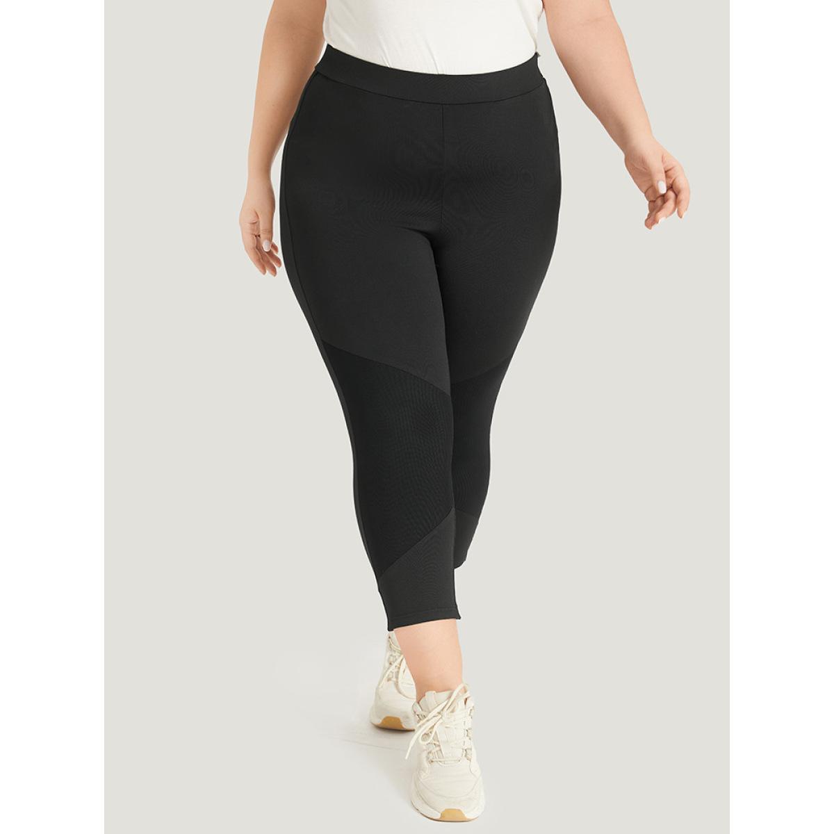 Plus Size Supersoft Essentials Plain Crochet Mesh Elastic Waist Leggings Women Black Casual High stretch Skinny High Rise Dailywear Leggings BloomChic 12/L Product Image