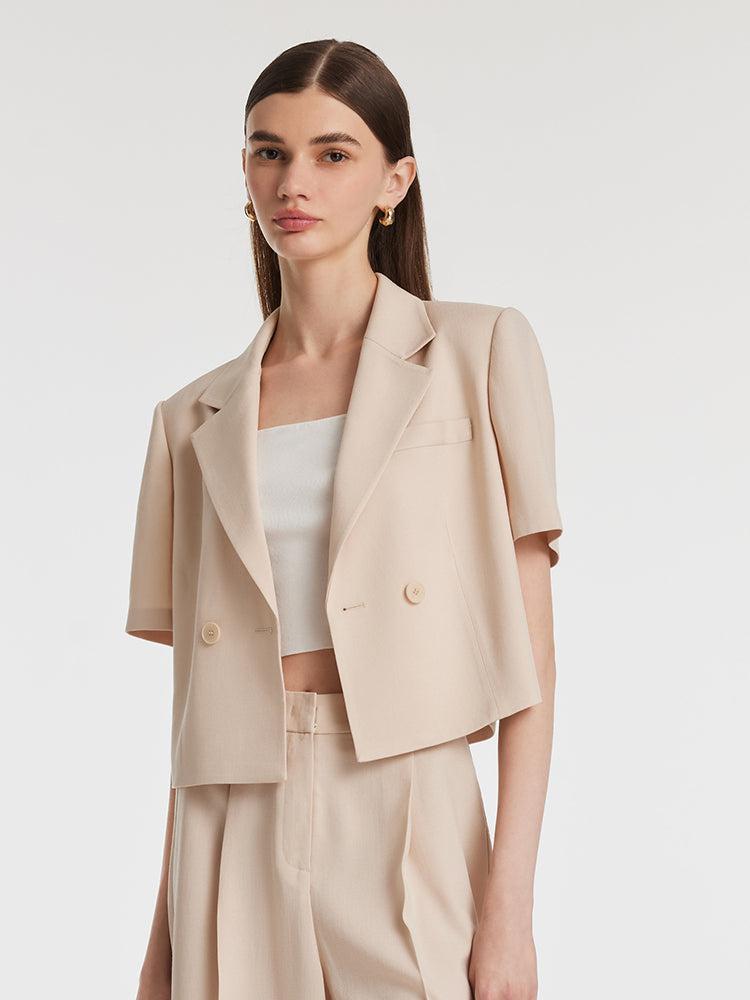 Acetate Short Sleeves Women Crop Blazer Product Image