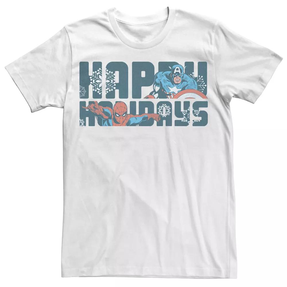 Men's Marvel Happy Holidays Captain America Spider-Man Tee,  Product Image