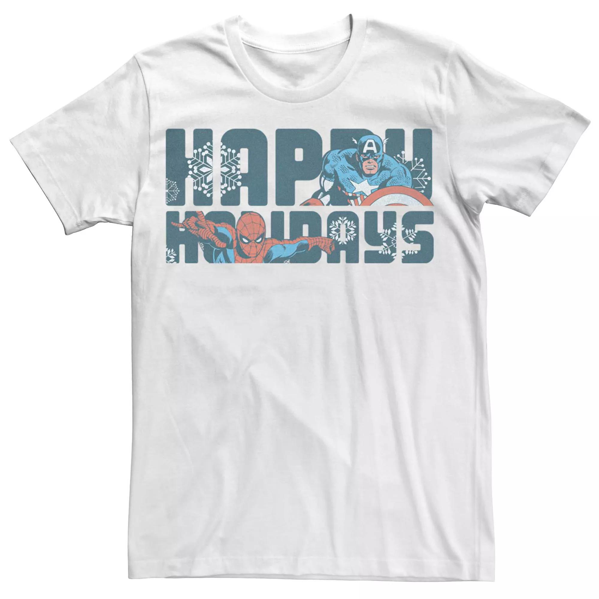 Men's Marvel Happy Holidays Captain America Spider-Man Tee,  Product Image