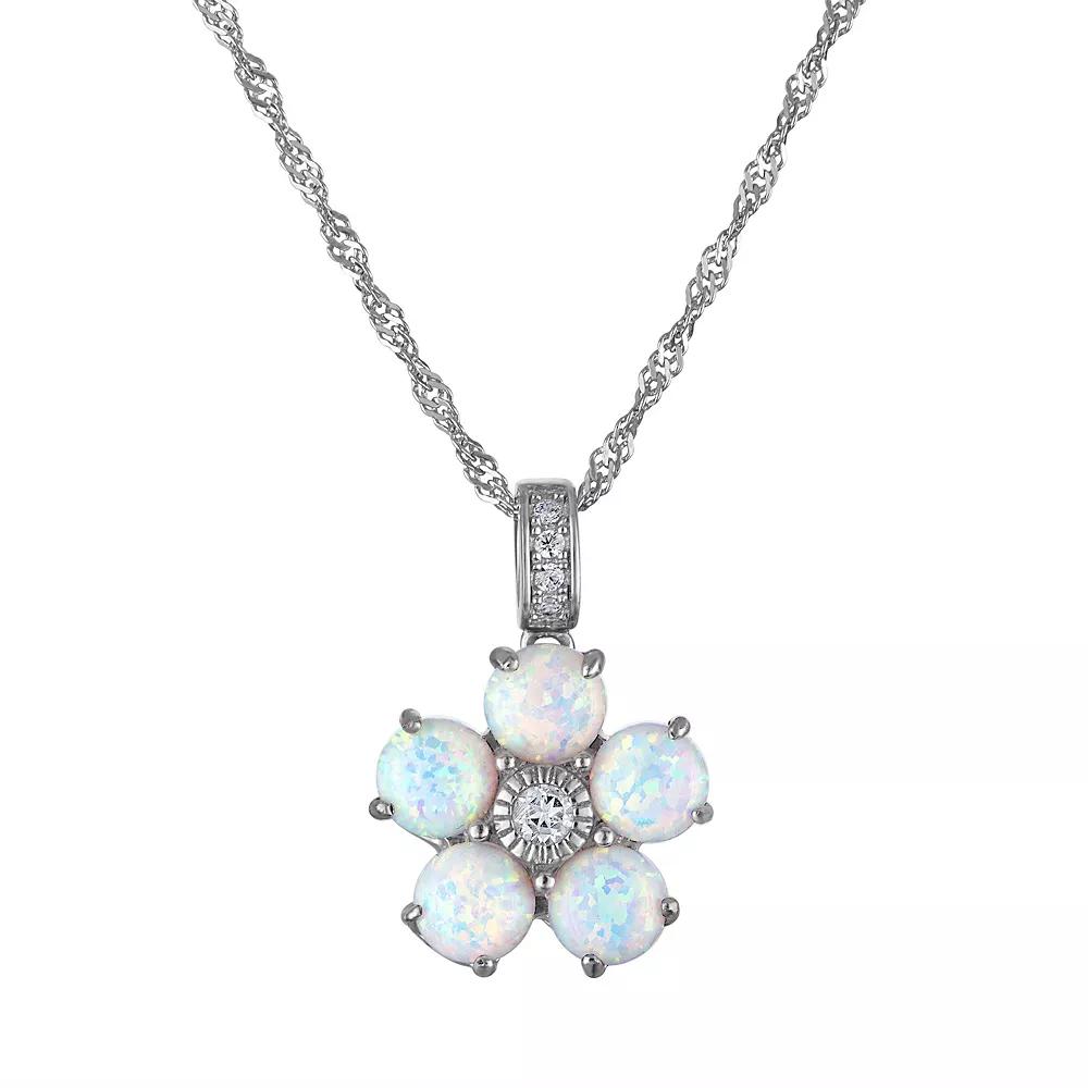 Designs by Gioelli Sterling Silver Lab-Created Opal Flower Pendant Necklace, Women's,  Product Image