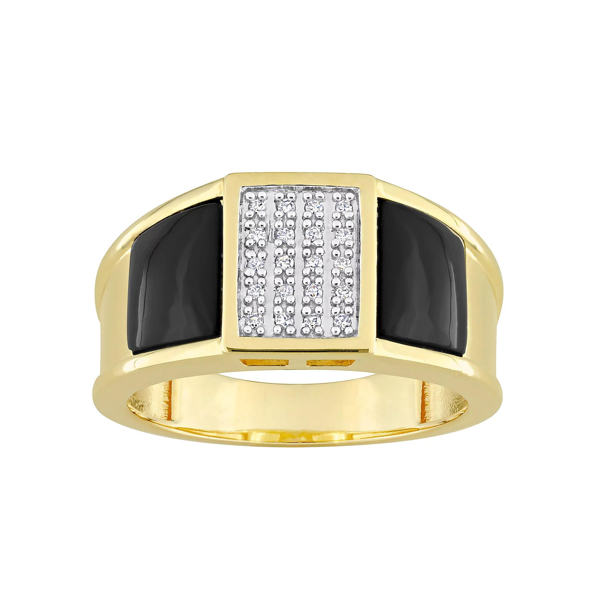 Stella Grace Men's 18k Gold Over Silver Black Onyx & 1/10 Carat T.W. Diamond Ring, Size: 13, 18k Gold Plated Product Image