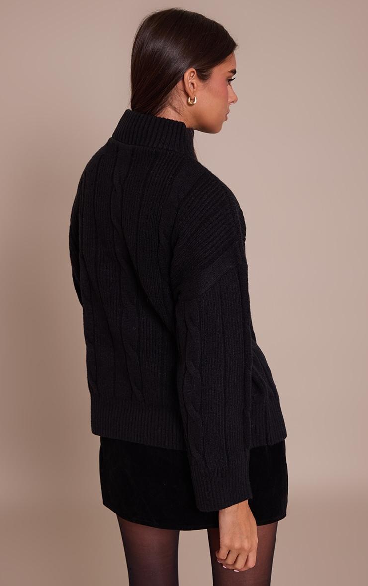 Black Zip Detail Cable Knit Oversized Sweater Product Image