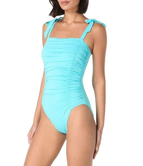 kate spade new york Side Shirred Over the Shoulder Bow Tie One Piece Swimsuit Product Image