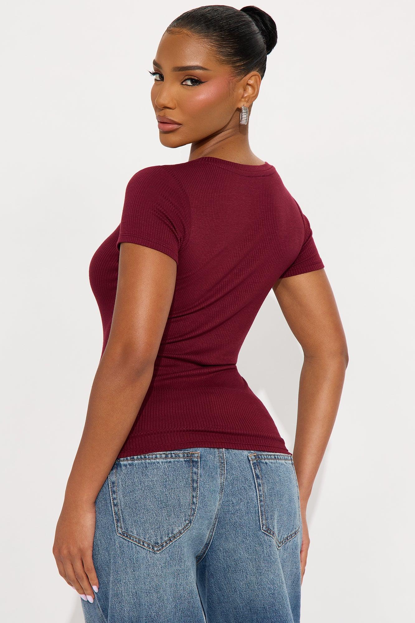 Natalie Ribbed Tee - Burgundy Female Product Image
