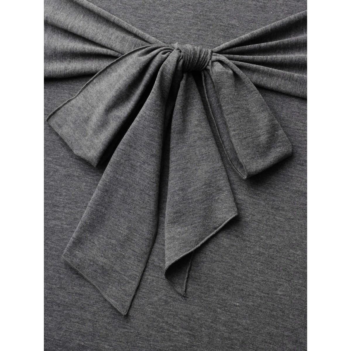 Plus Size Stretchy Waist-Tie Plain Knit Dress DimGray Women Casual Tie knot Knit Dresses Bloomchic 22-24/3X Product Image