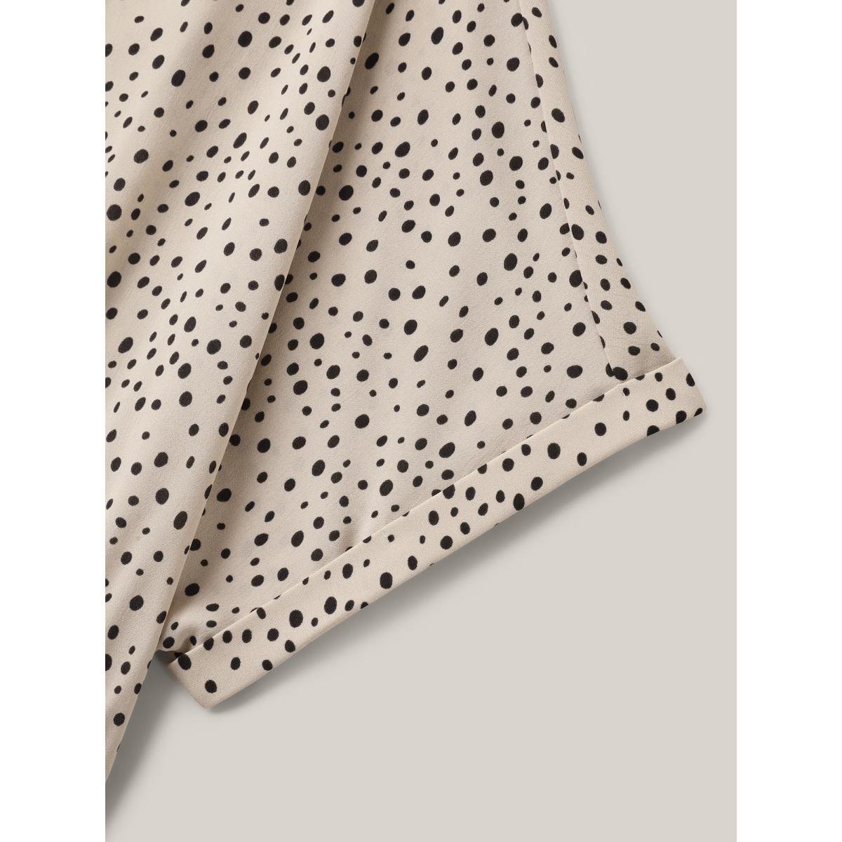 Plus Size Polka Dot Print Shirt Collar Midi Dress Champagne Women Button Shirt collar Short sleeve Curvy BloomChic 22-24/3X Product Image