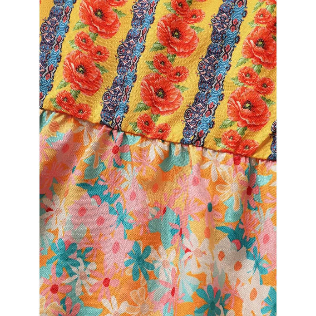 Plus Size Boho Print Elastic Waist Split Hem Dress Lightorange Women Resort Patchwork Non Sleeveless Curvy BloomChic 10/M Product Image