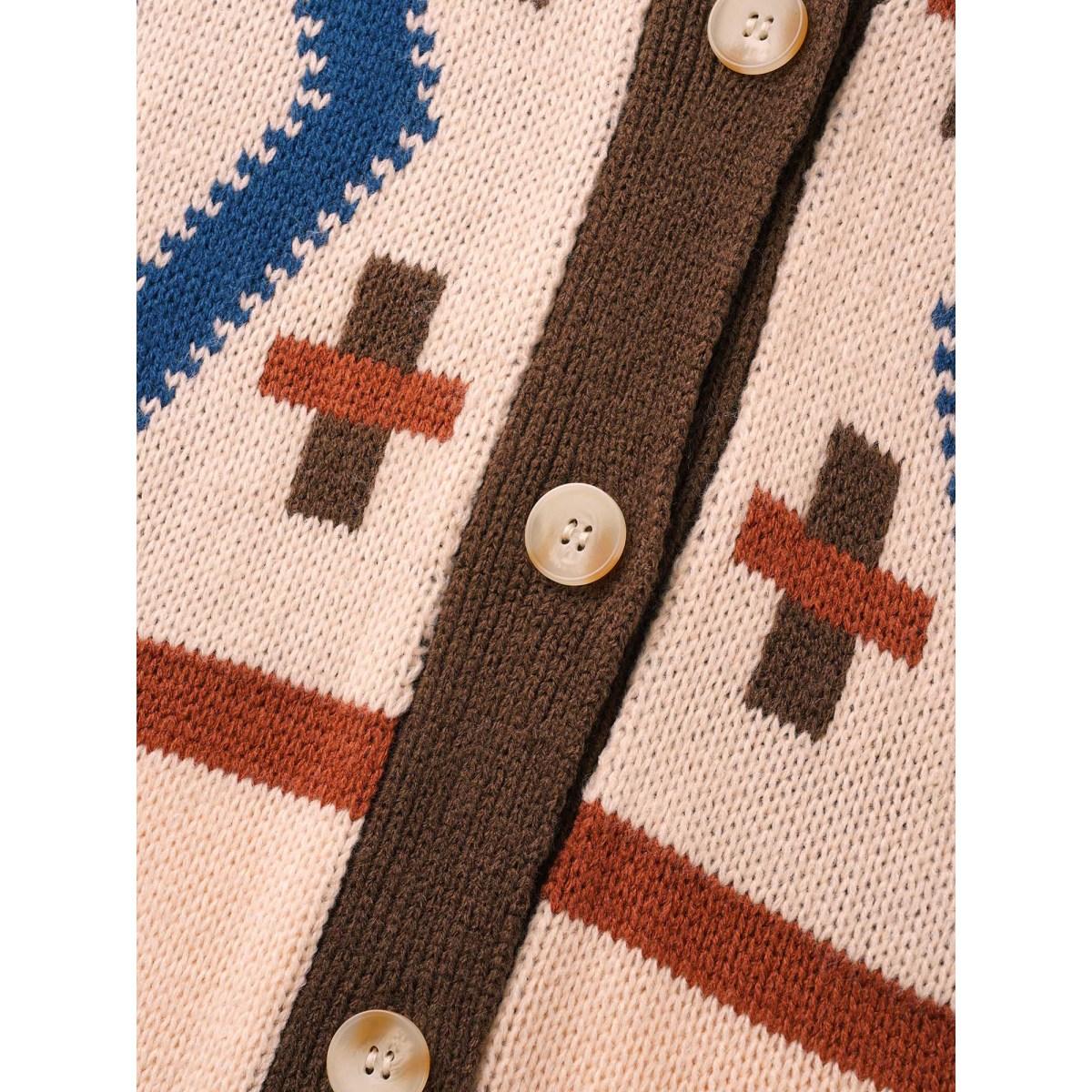 Plus Size Geometric Pattern Collared Front Button Cardigan Multicolor Women Casual Loose Long Sleeve Everyday Cardigans BloomChic 18-20/2X Product Image
