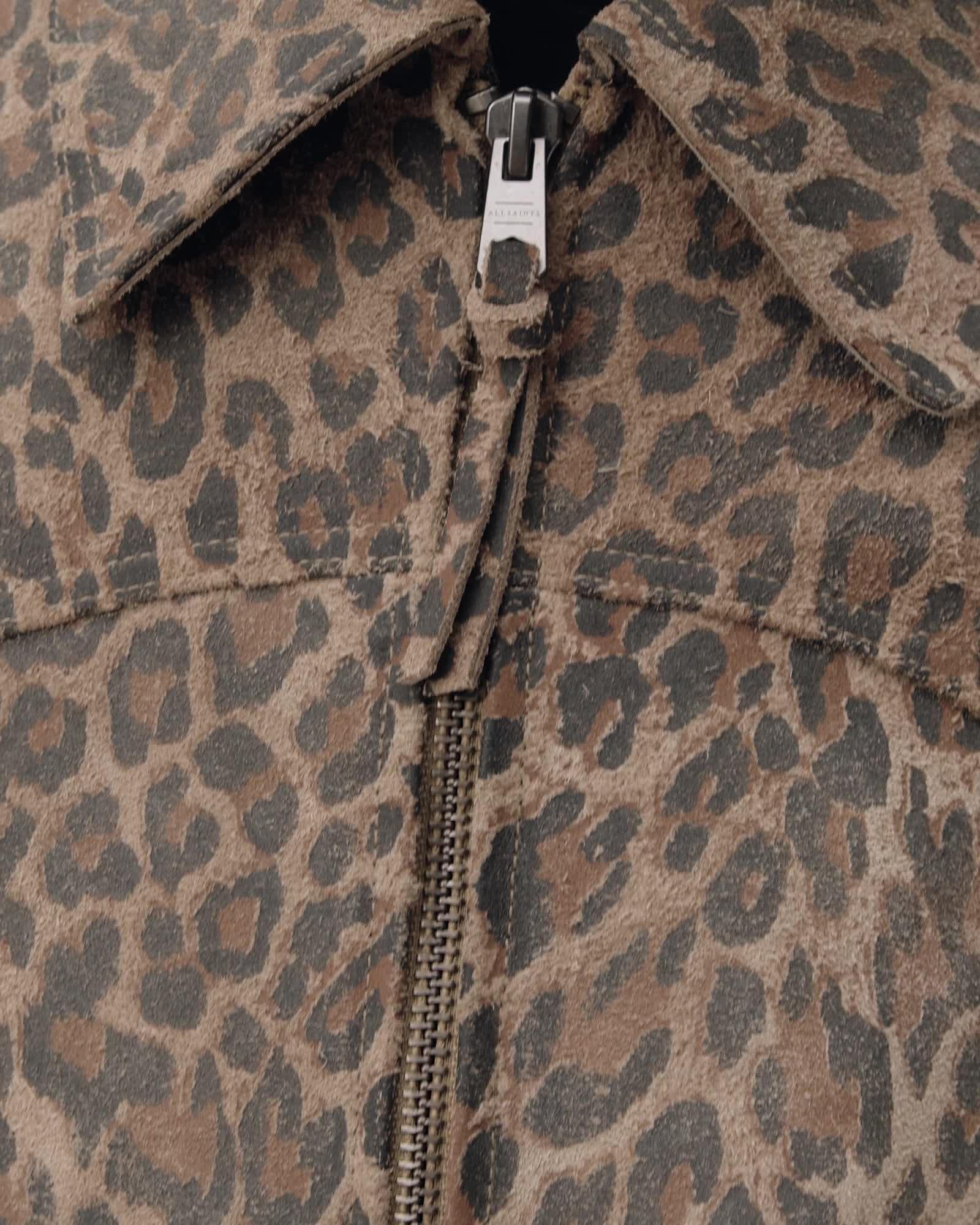 Dellcot Leopard Print Suede Jacket PEANUT BROWN | ALLSAINTS US Product Image