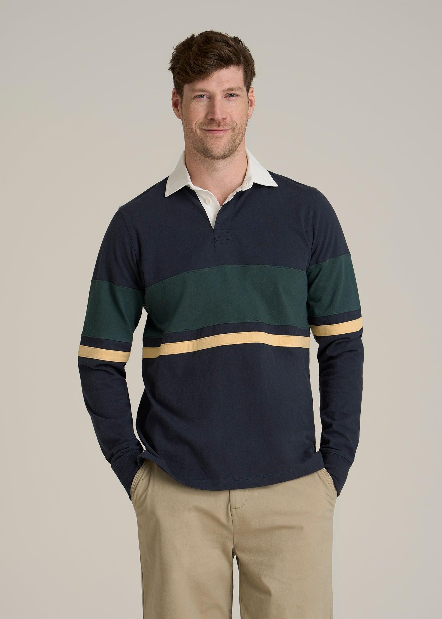 Rugby Long Sleeve Shirt for Tall Men in Navy Multi Male Product Image