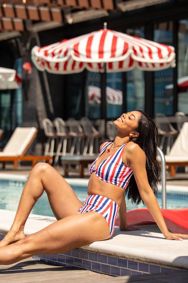 American Dreams Red, White, and Blue Twist Front Striped Bikini Top FINAL SALE Product Image