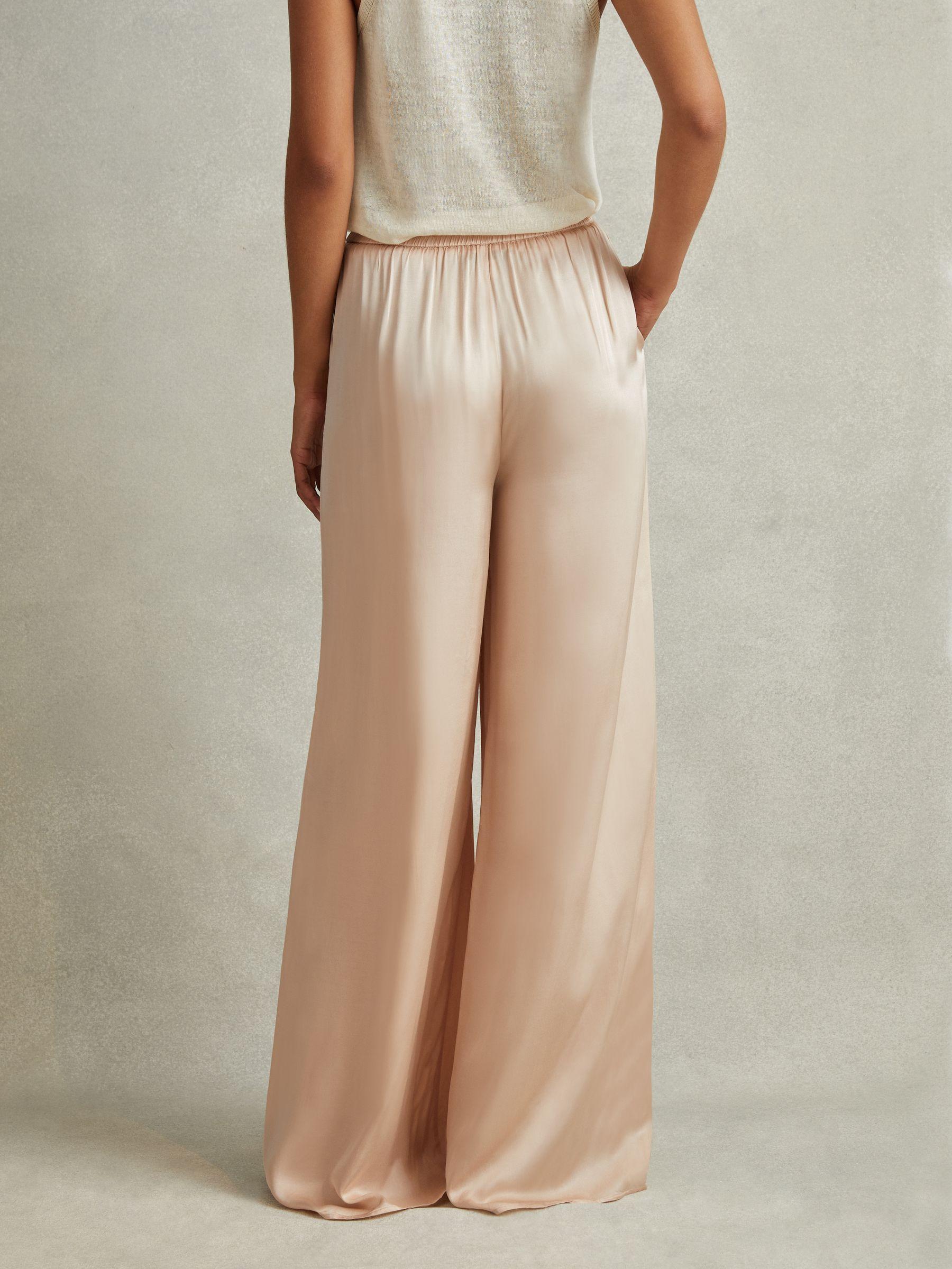 Satin Elasticated Waist Wide Leg Trousers in Champagne Product Image