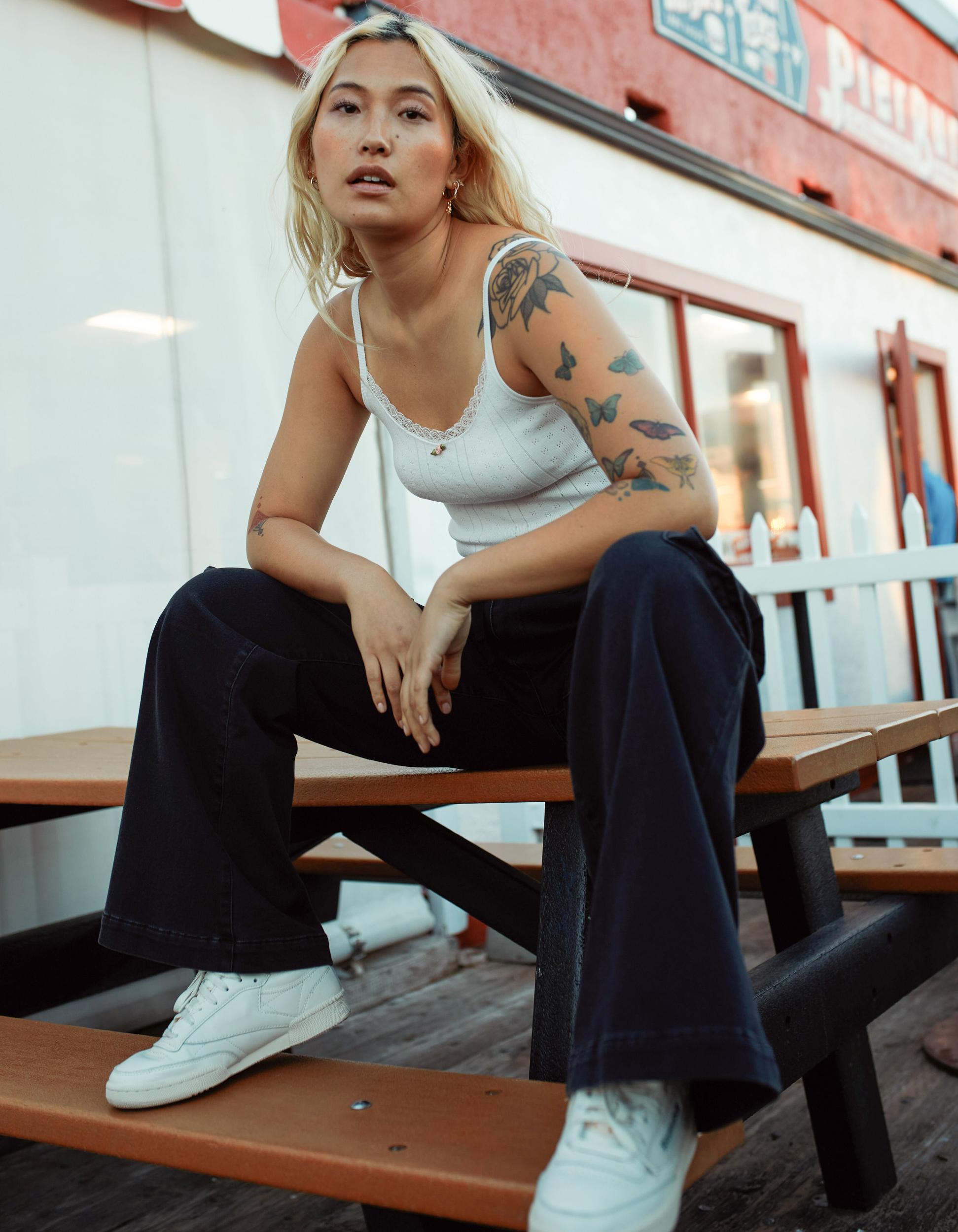 RSQ Womens Pointelle Lace Trim Cami - WHITE Product Image