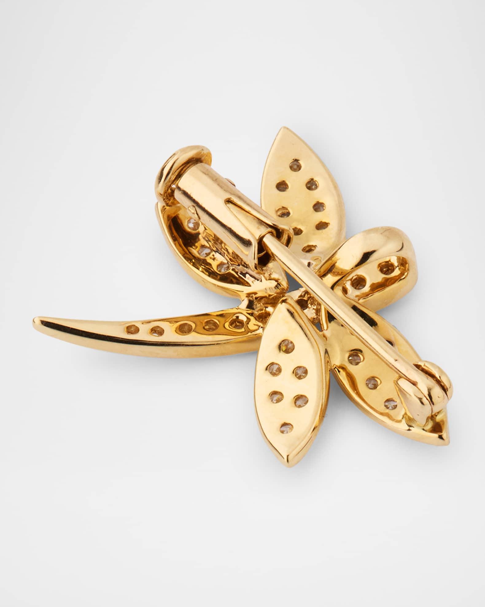 14K Yellow Gold White Diamond Dragonfly Pin Product Image