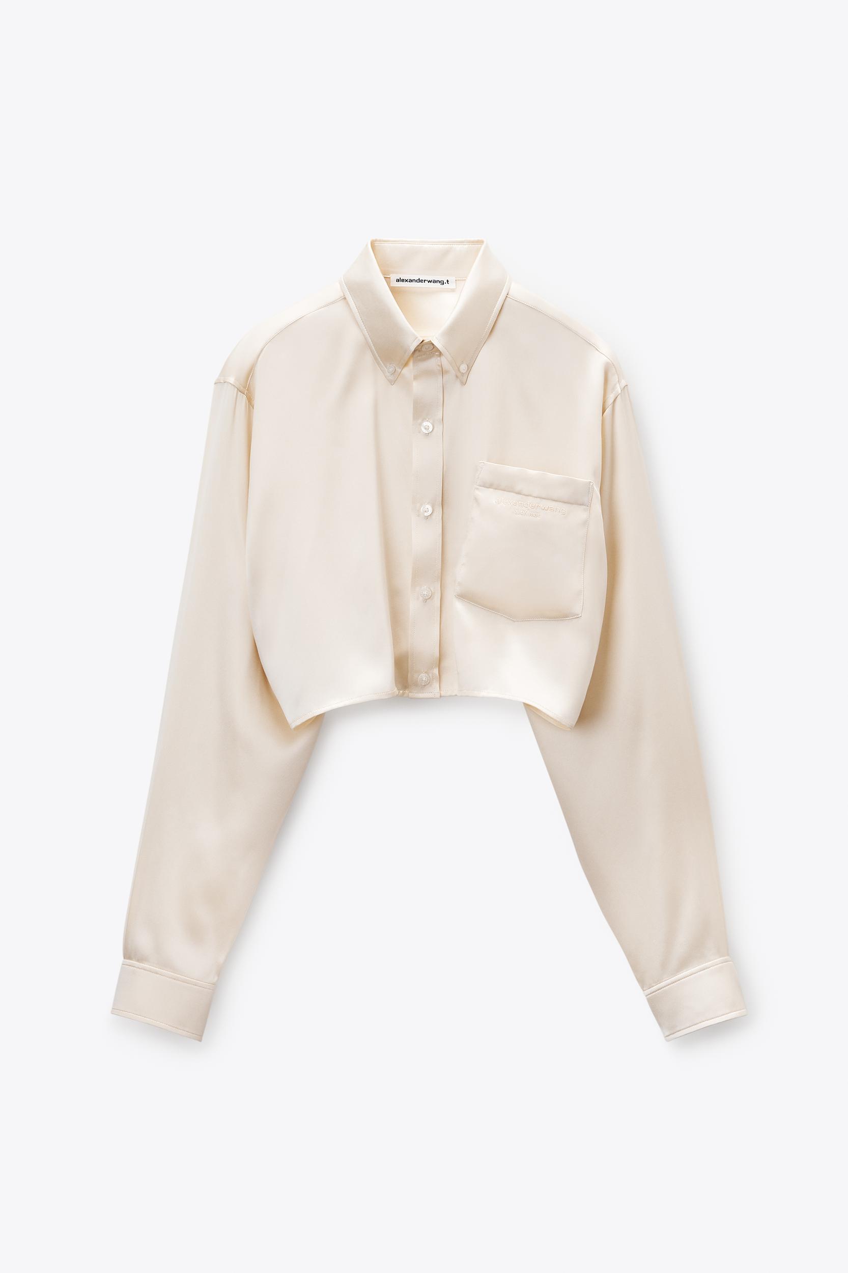 Ivory Silk Charmeuse Cropped Shirt Product Image