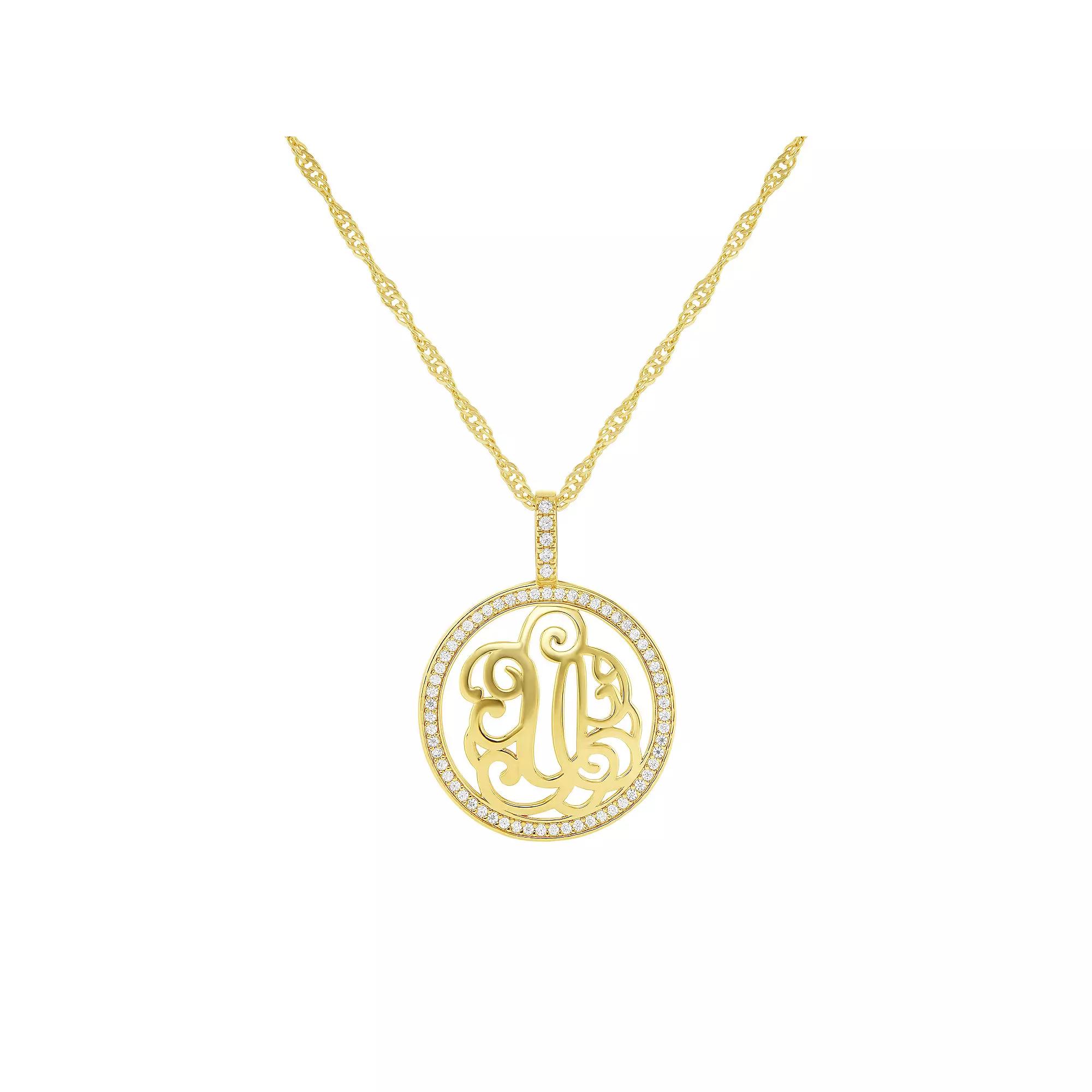 PRIMROSE Cubic Zirconia Initial Coin Pendant Necklace, Women's, Size: 18-20" ADJ, Gold Tone U Product Image