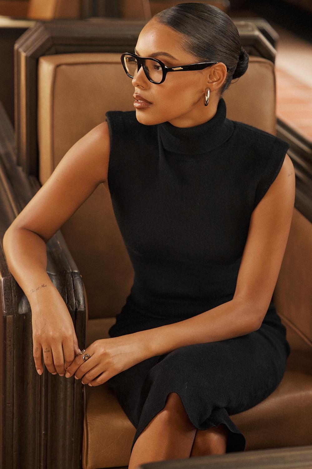 Gaia  black cashmere blend turtle neck midi dress Product Image