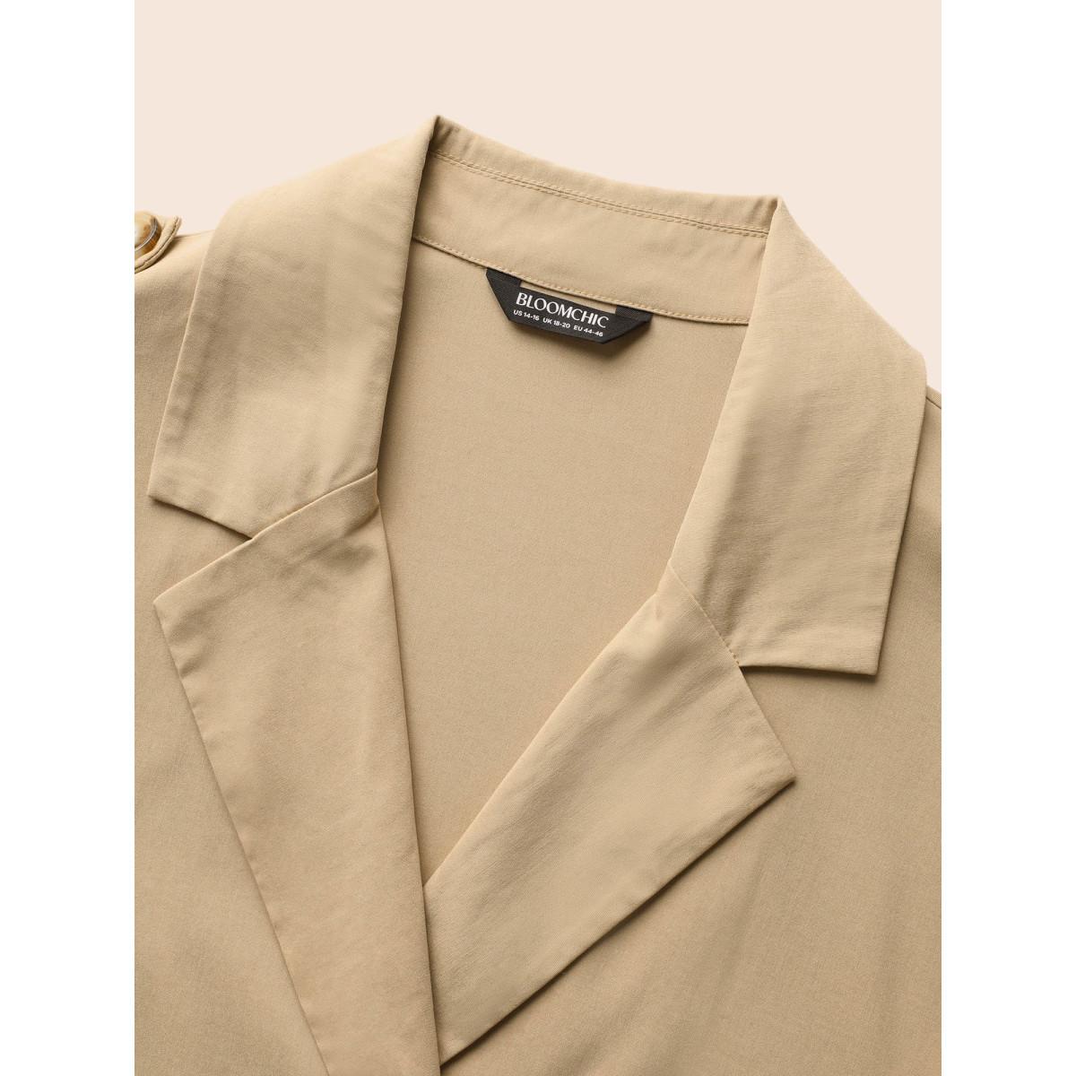 Plus Size Suit Collar Plain Belted Midi Dress Champagne Women At the Office Belted Suit Collar Sleeveless Curvy BloomChic 28/5X Product Image