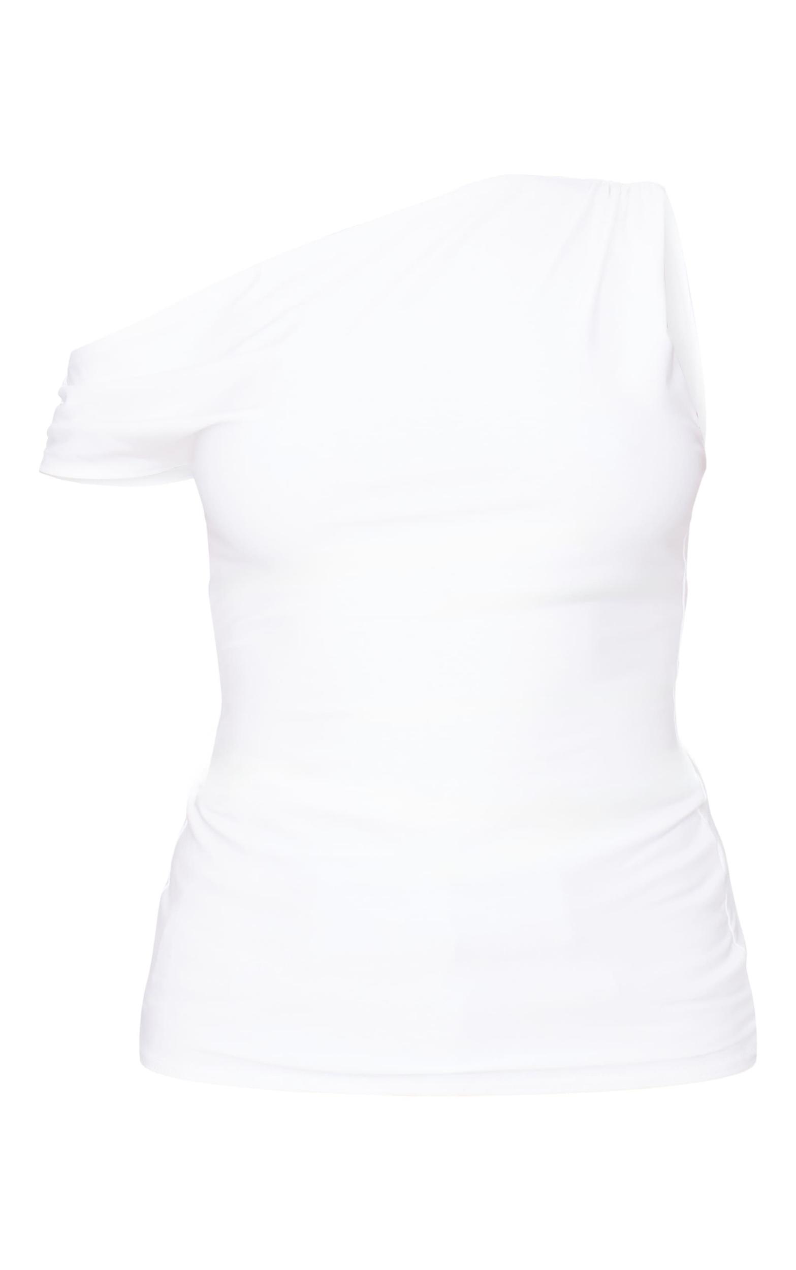 Cream Slinky Asymmetric Ruched Detail Long Top Product Image