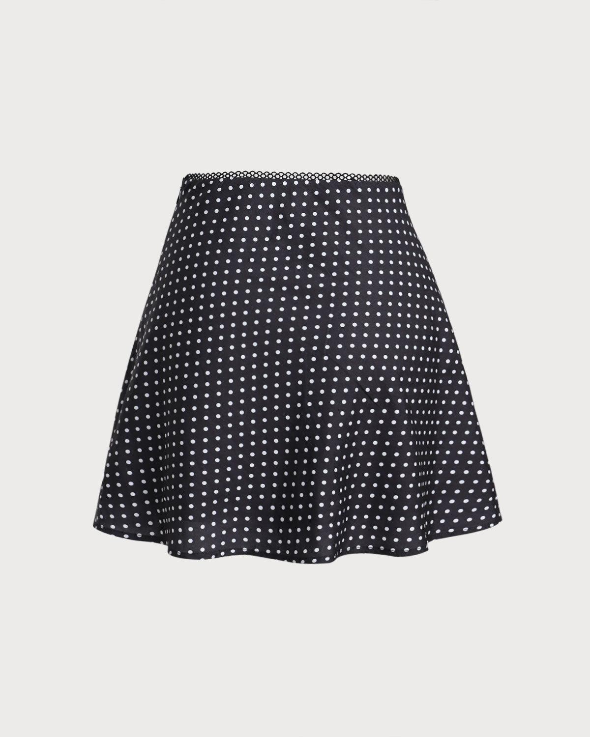 Black Polka Dot A-Line Mini Skirt Product Image