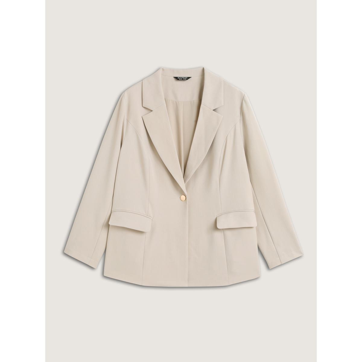 Plus Size Button Front Pockets Solid Blazer Champagne Women Office Button Sleeve Long Sleeve Suit Collar 28/5X Open pocket with flap Blazers BloomChic Product Image