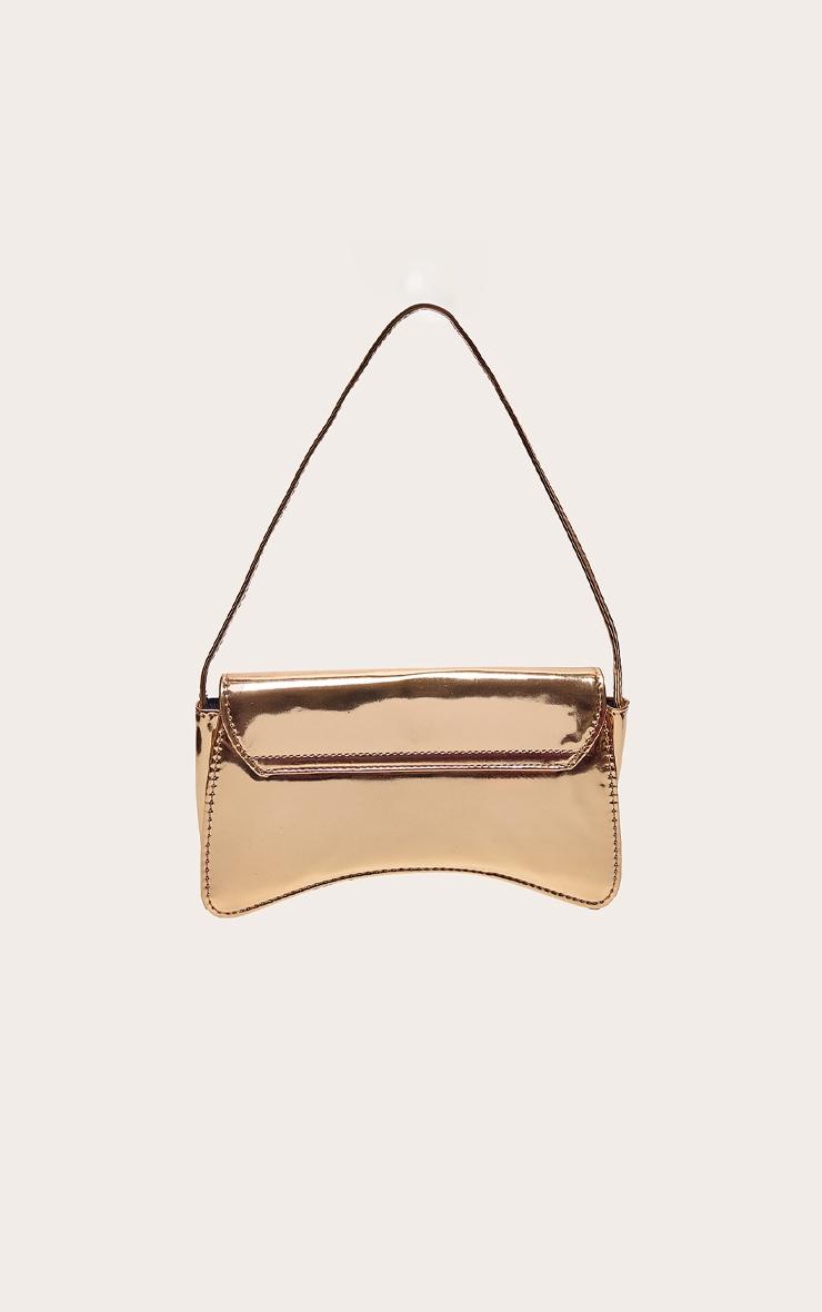 Gold PU Flap Over Baguette Shoulder Bag Product Image