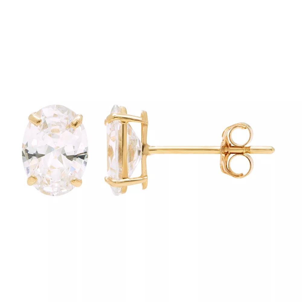 Theia Sky 14k Gold Cubic Zirconia Oval Stud Earrings, Women's, 14k Gold White Product Image